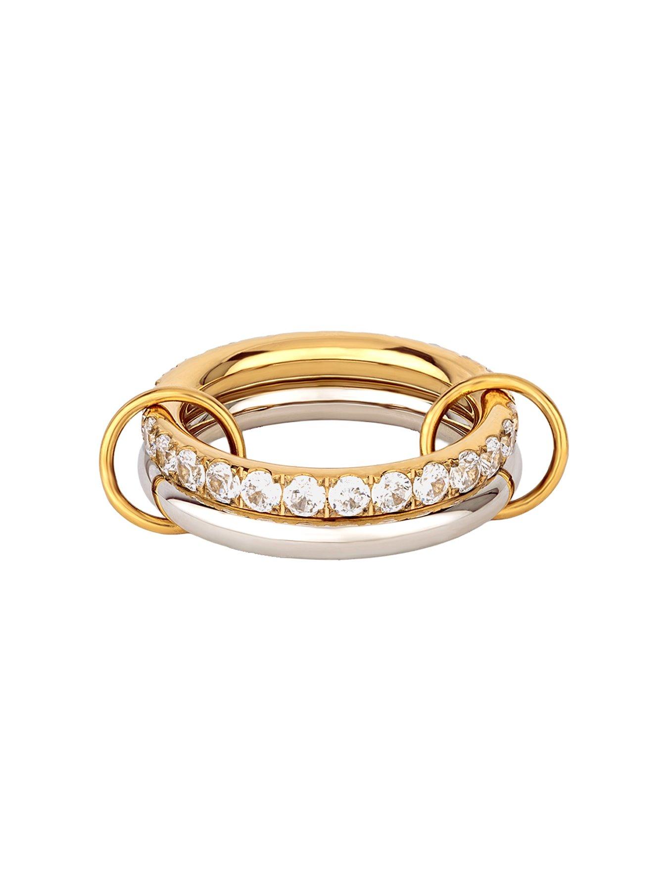 Image 4 of 6 of The Love Collection Gold Plated Stainless Steel Bi-Colour CZ Interlocking Rings