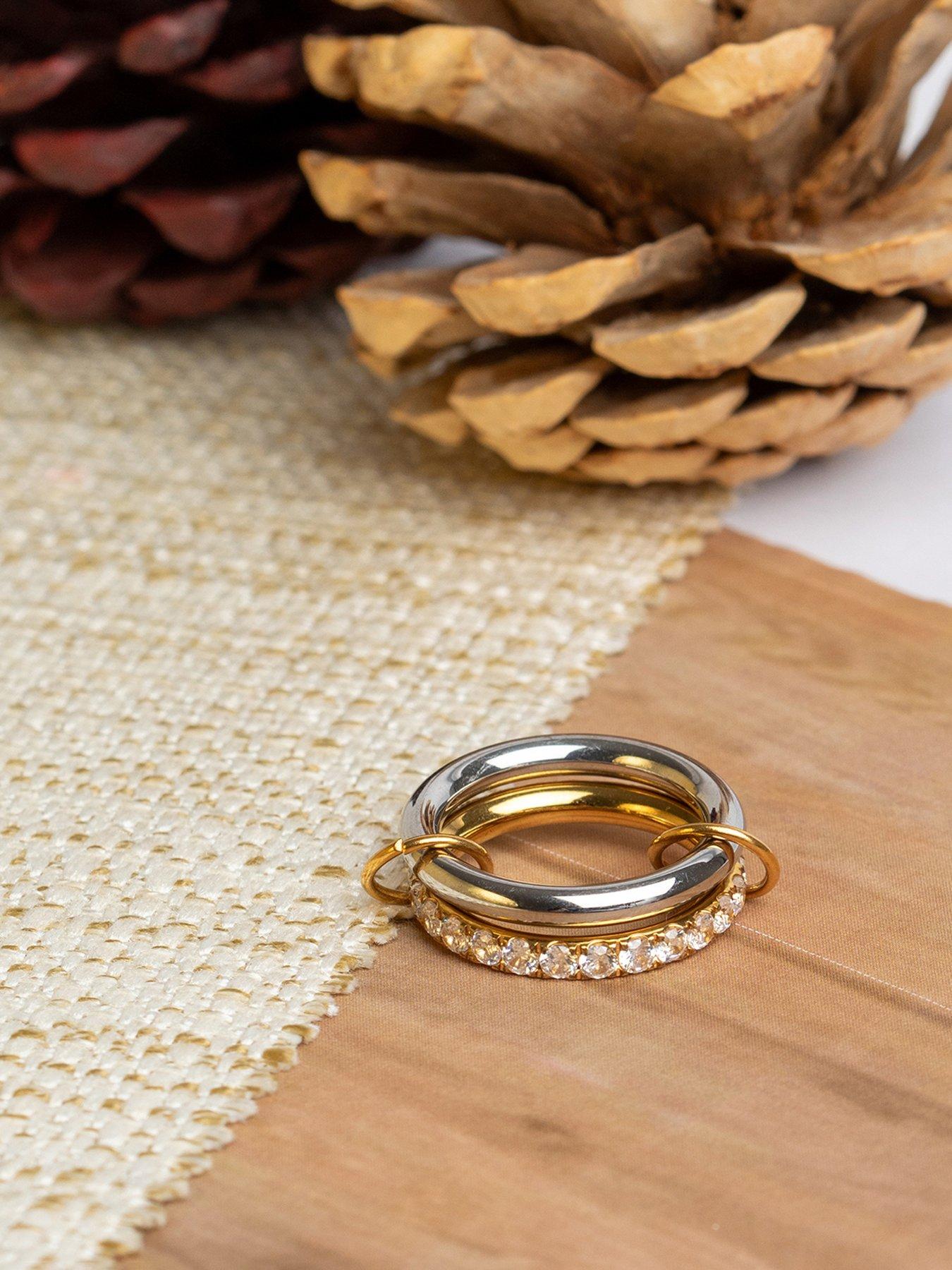 Image 6 of 6 of The Love Collection Gold Plated Stainless Steel Bi-Colour CZ Interlocking Rings