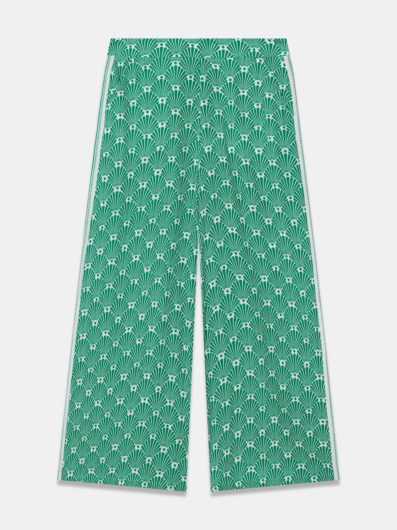 Image 5 of 6 of Mint Velvet Fan Print Wide Leg Trousers - Green