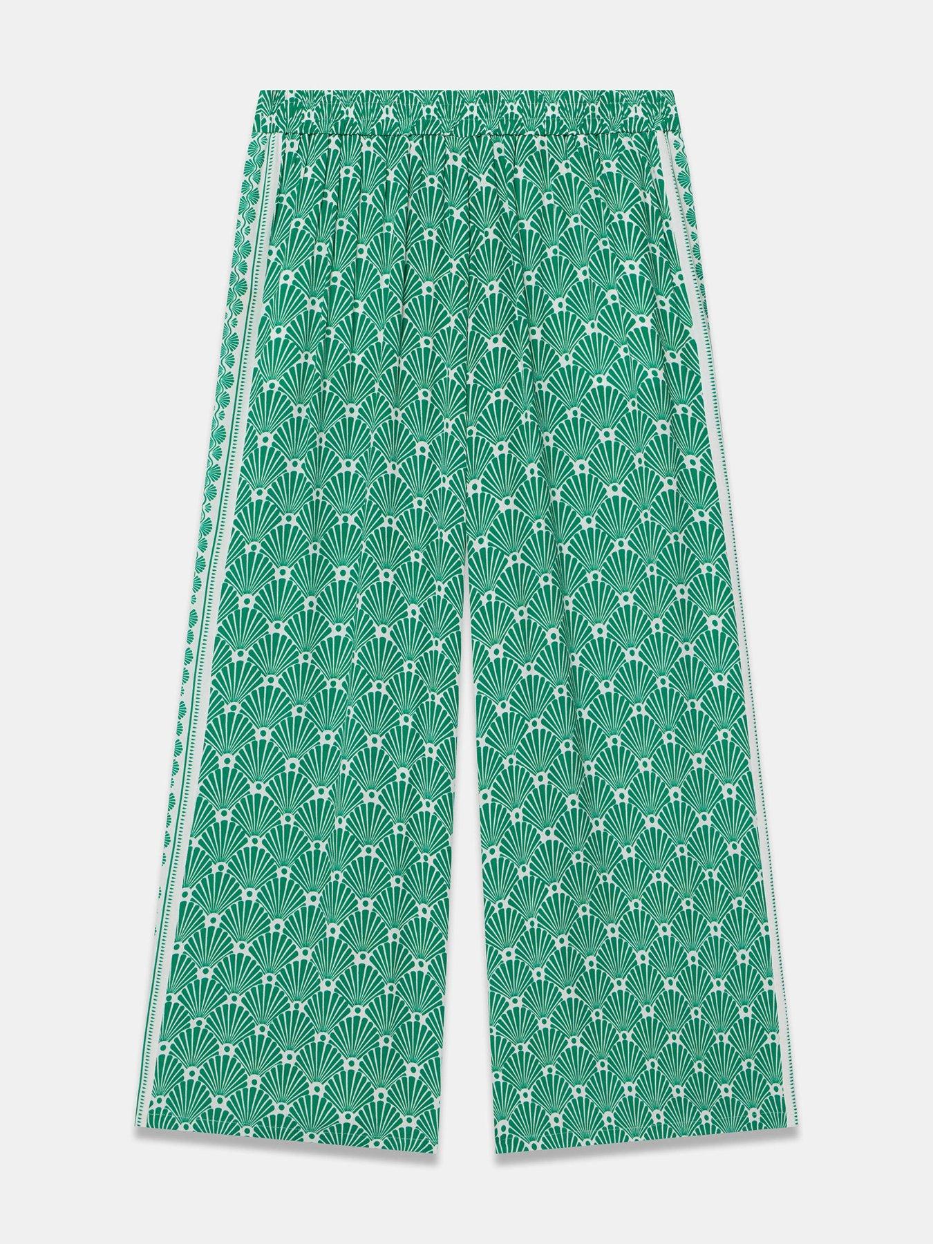 Image 6 of 6 of Mint Velvet Fan Print Wide Leg Trousers - Green