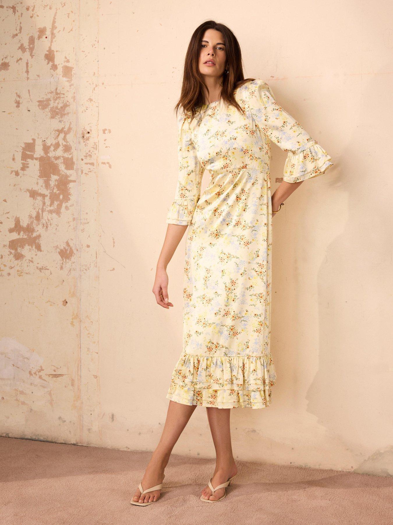 mango yellow printed satin dress MANGO Printed Satin Dress