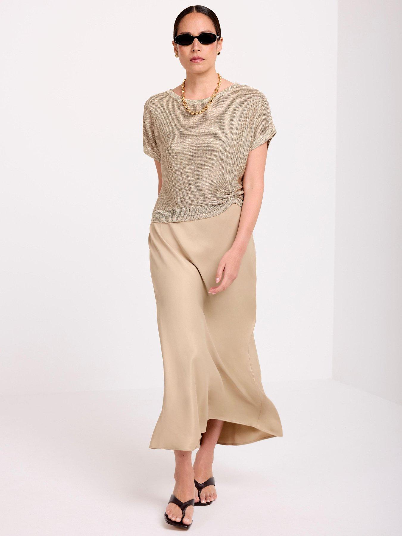 Mint Velvet Metallic Knit Slip Dress - Gold