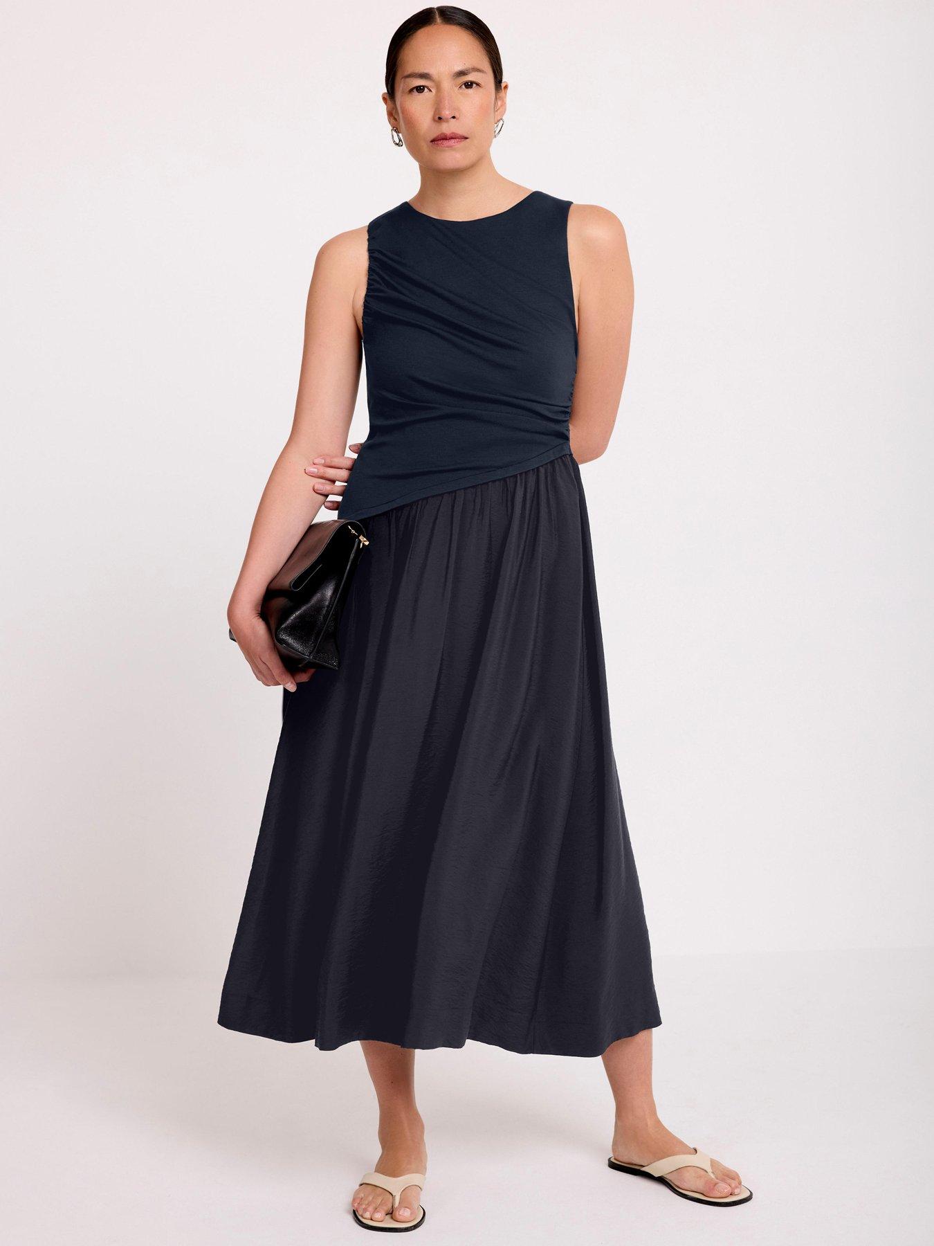 Image 3 of 6 of Mint Velvet Navy Asymmetric Waist Midi Dress - Blue