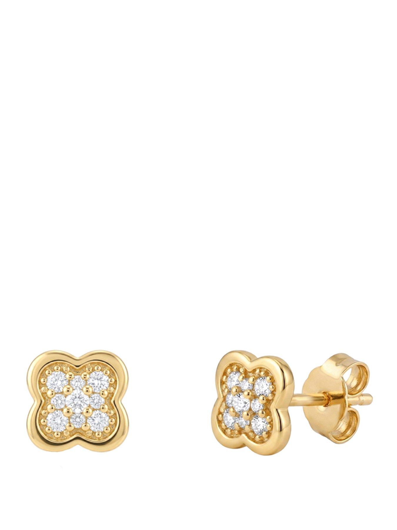 The Love Collection Gold Plated Sterling Silver Pave CZ Flower Earrings