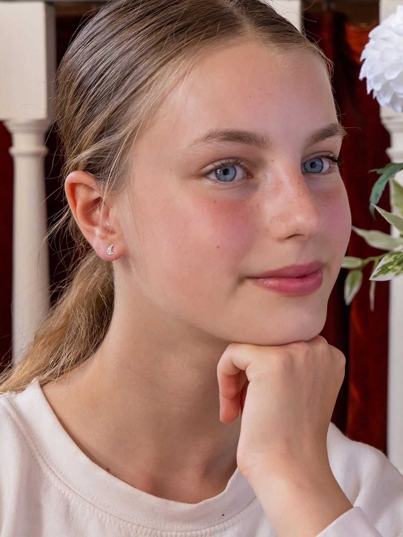 Image 5 of 5 of The Love Collection Sterling Silver Tiny Moon Crystal Studs