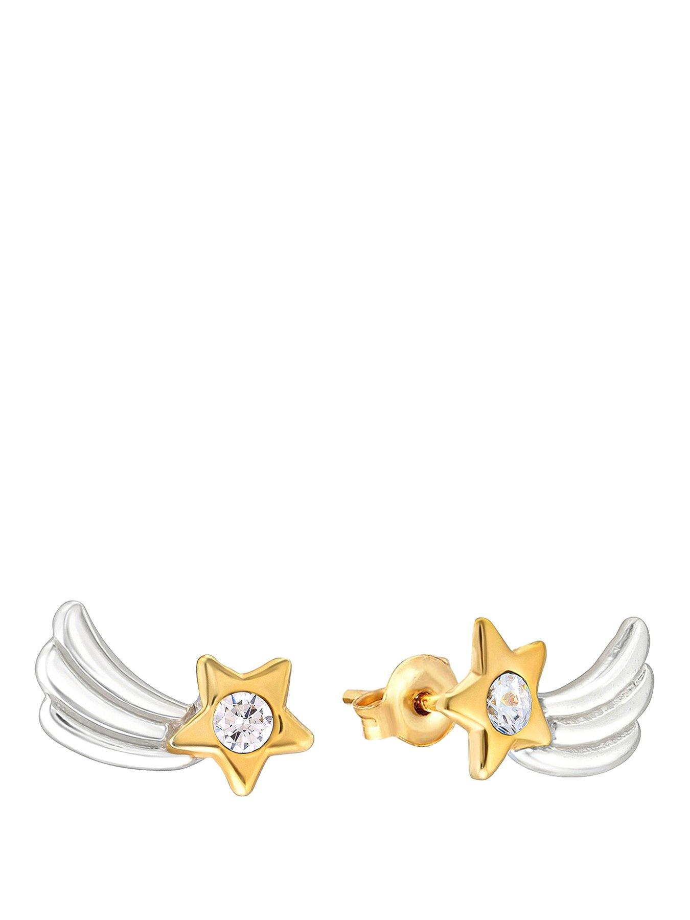 Image 1 of 6 of The Love Collection Womens Two Tone Star Wing Stud Earrings - Silver