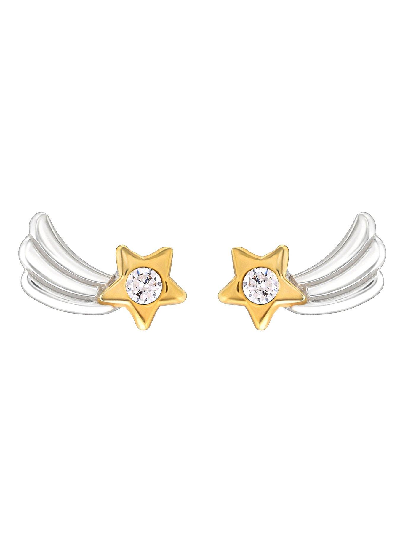 Image 3 of 6 of The Love Collection Womens Two Tone Star Wing Stud Earrings - Silver