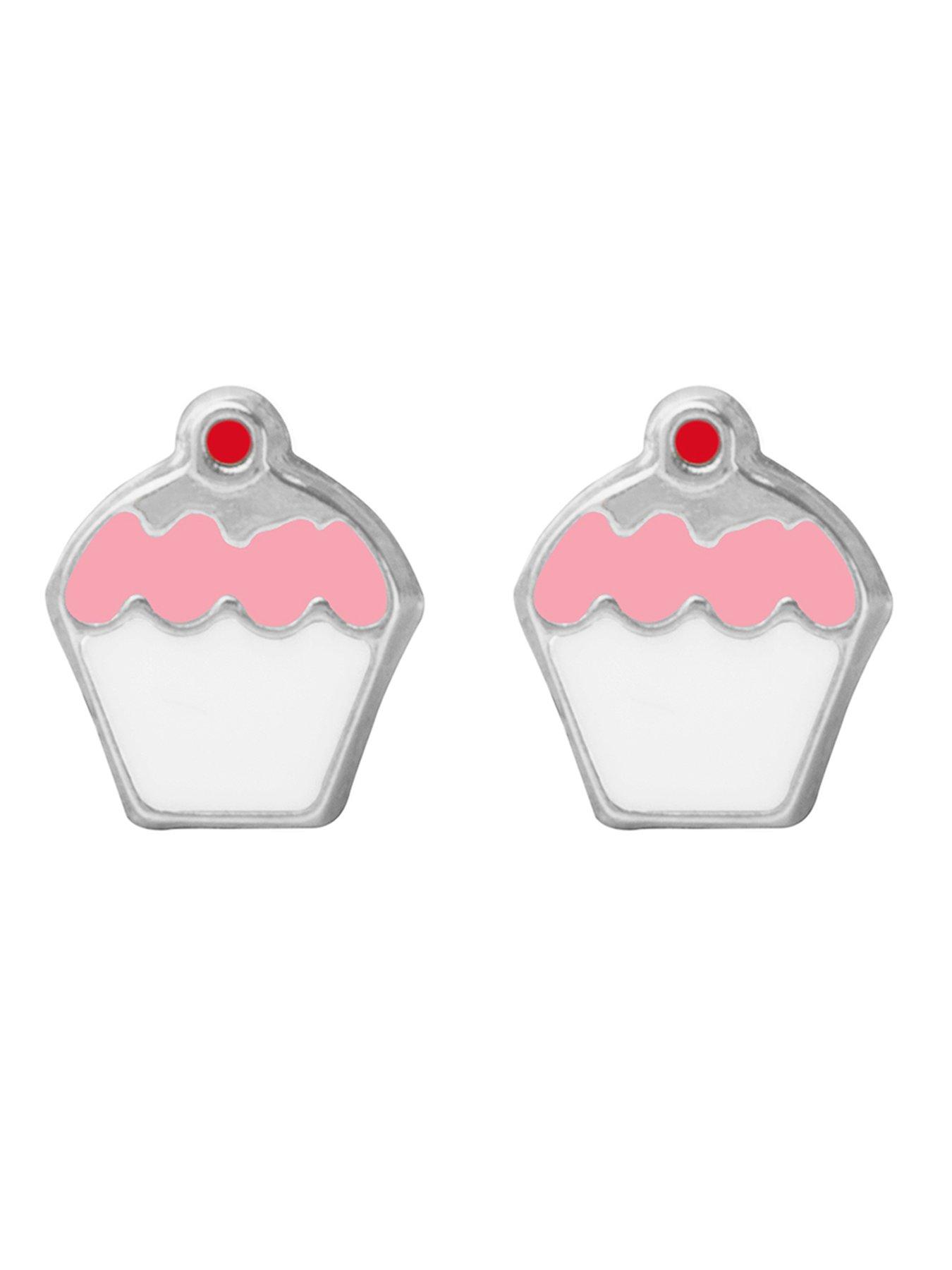 Image 3 of 6 of The Love Collection Womens Enamel Cupcake Novelty Box Stud Earrings - Silver