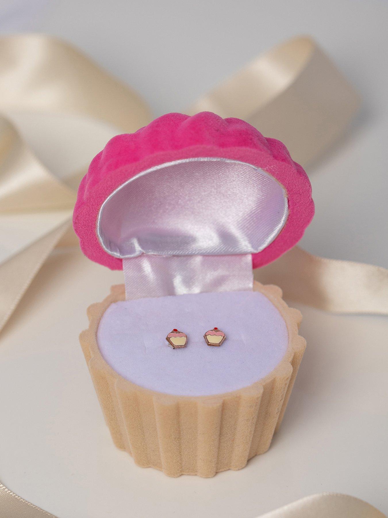 Image 4 of 6 of The Love Collection Womens Enamel Cupcake Novelty Box Stud Earrings - Silver