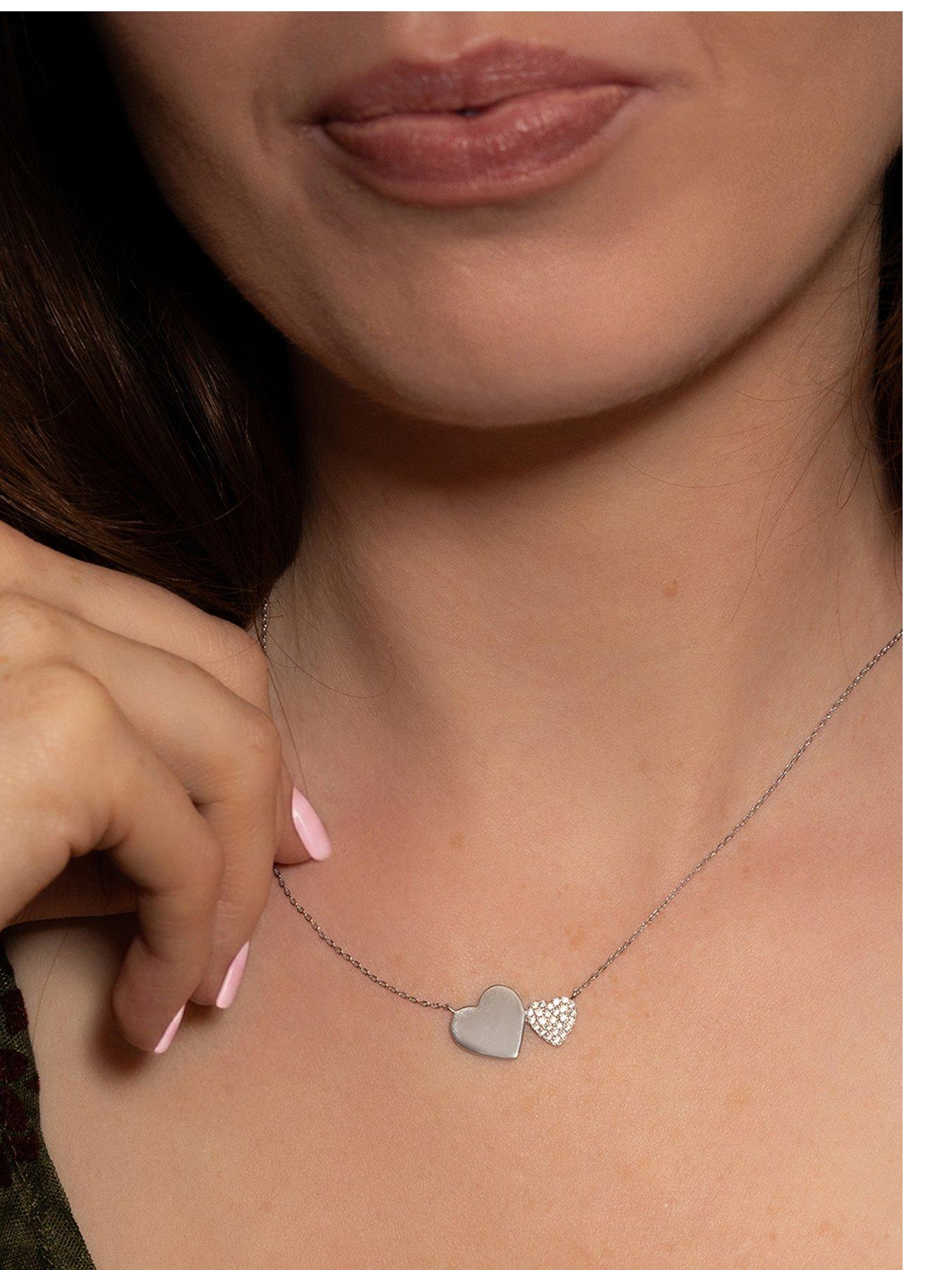 Image 1 of 6 of The Love Collection Womens CZ Set Heart Personalised Necklace - Silver