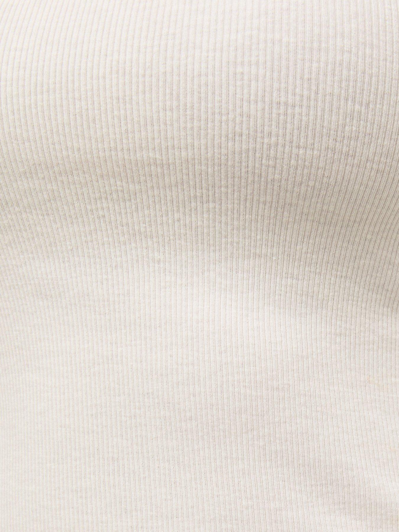Image 5 of 5 of New Look Cream Cotton Rich Ribbed Crew Neck Long Sleeve Top