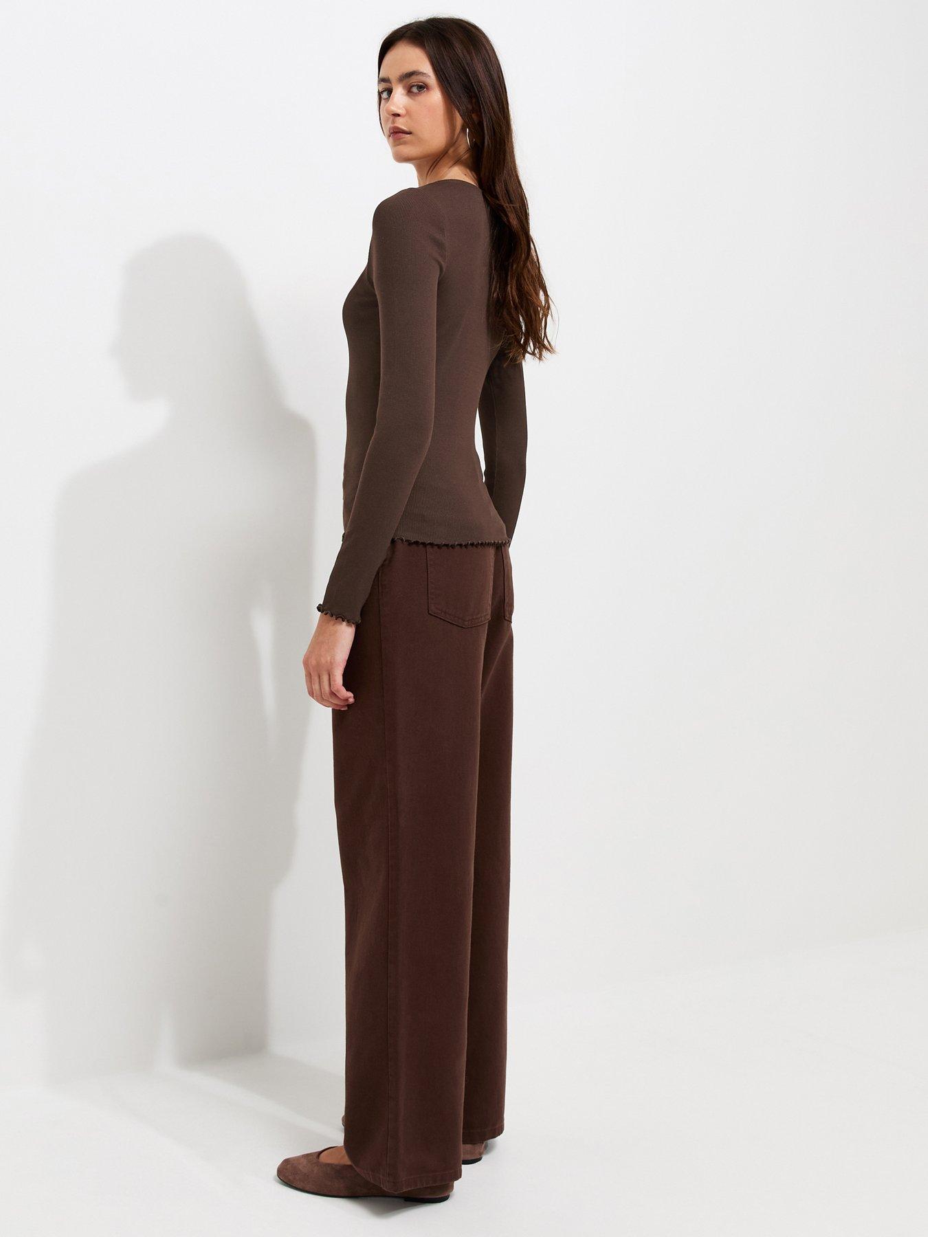 Image 2 of 6 of New Look Dark Brown Cotton Rich Babylock Slash Neck Long Sleeve Top