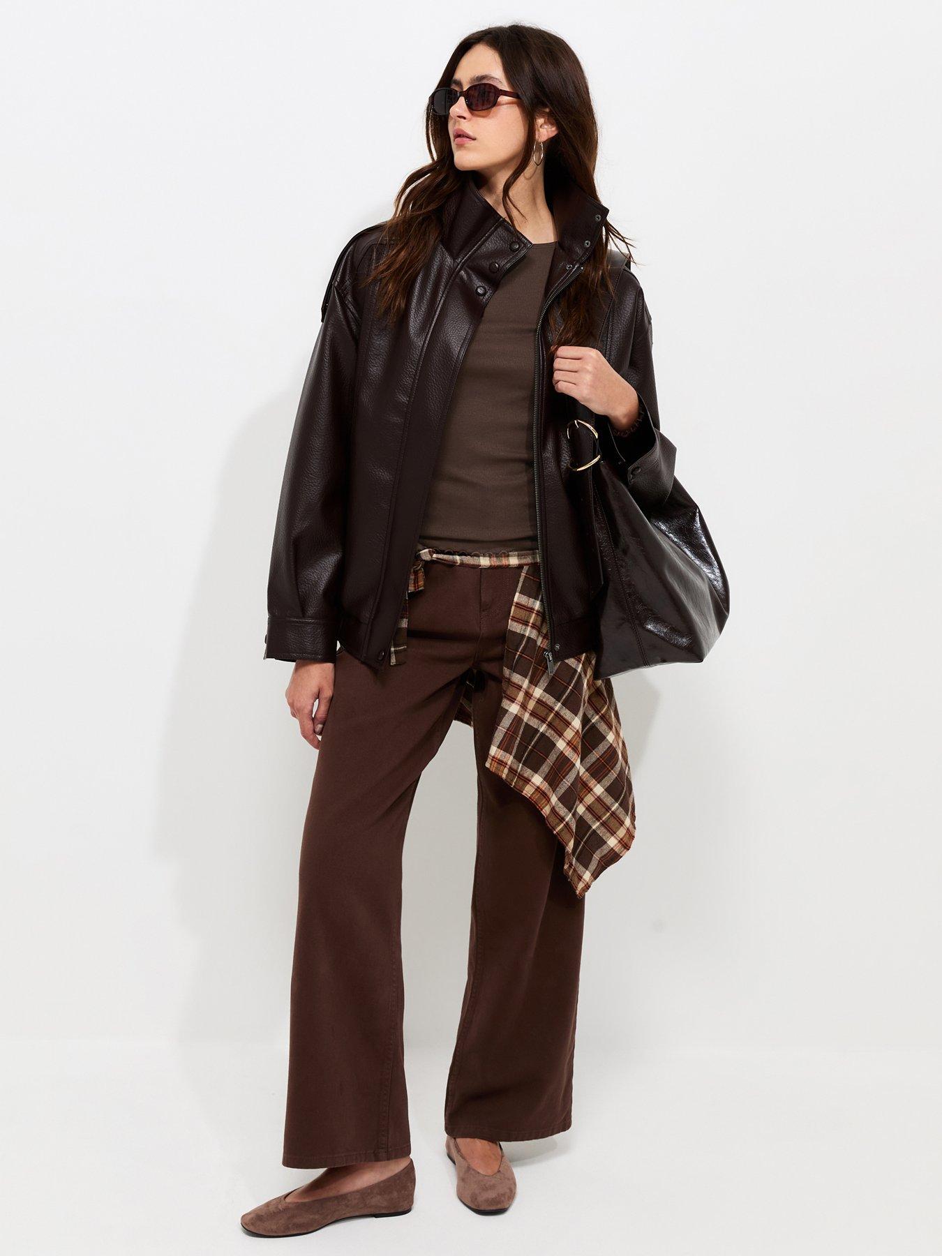 Image 3 of 6 of New Look Dark Brown Cotton Rich Babylock Slash Neck Long Sleeve Top