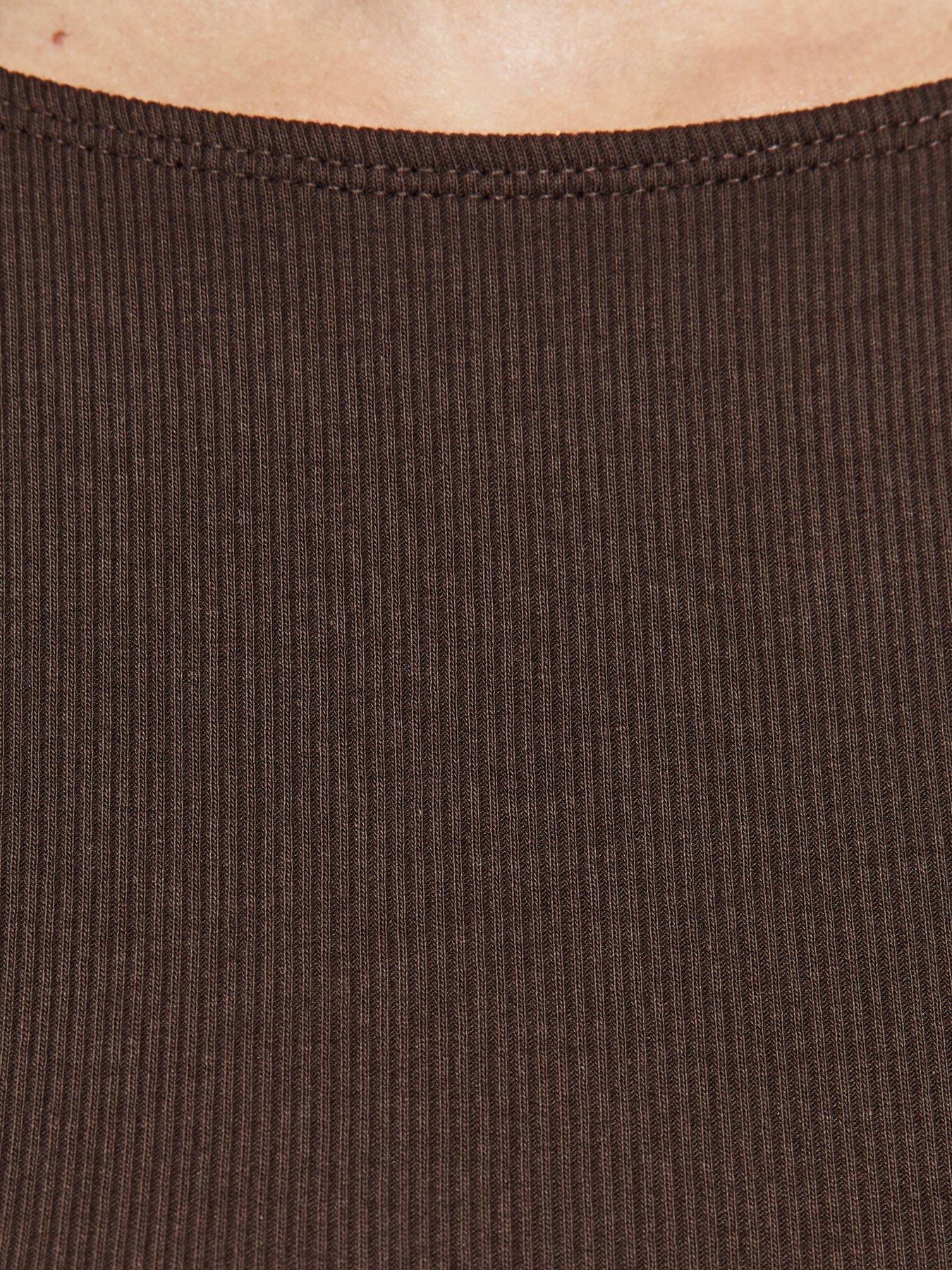 Image 6 of 6 of New Look Dark Brown Cotton Rich Babylock Slash Neck Long Sleeve Top