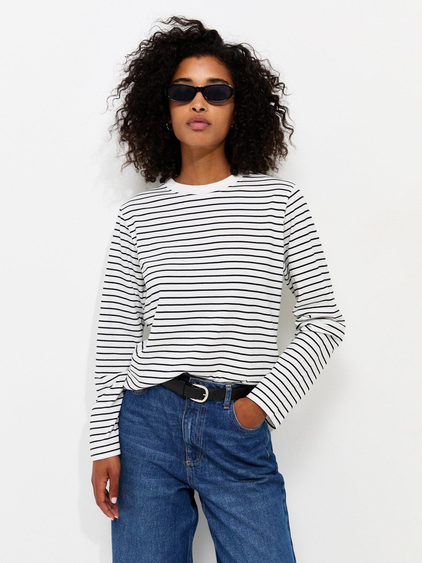 New Look Cotton Striped Boxy Long Sleeve T-Shirt - White