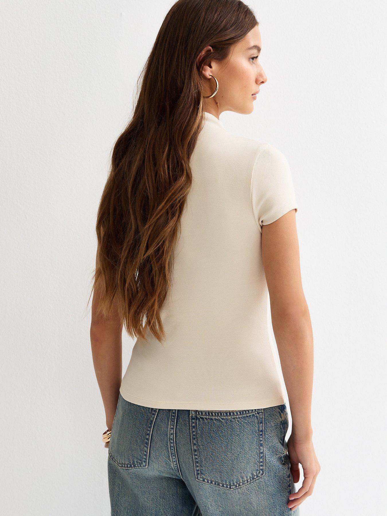 Image 2 of 5 of New Look Premium Ribbed Grown On Sleeves Top - White