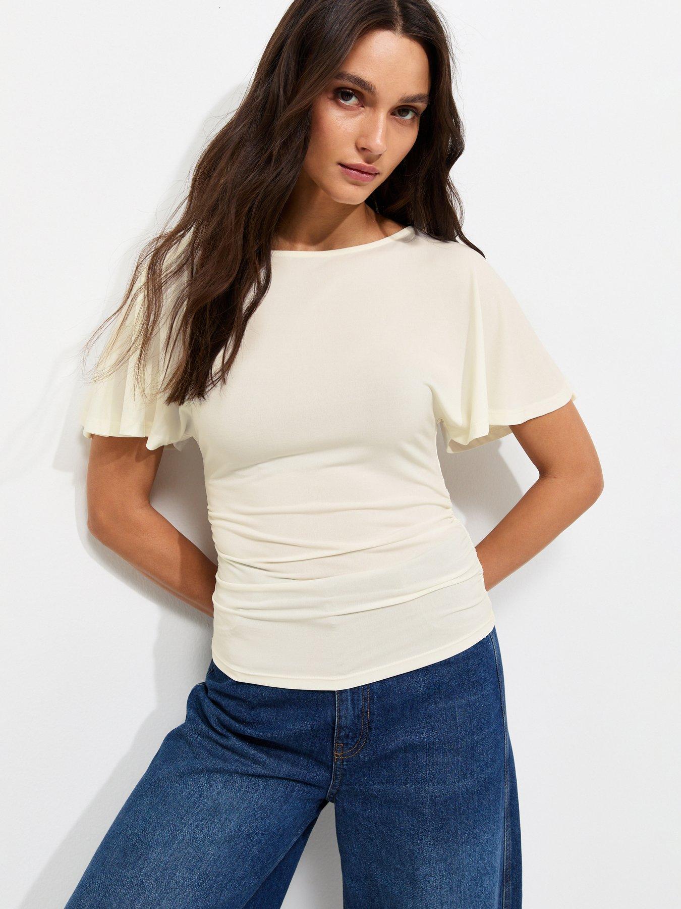 Image 1 of 5 of New Look Batwing Sleeve Corset Top - Cream