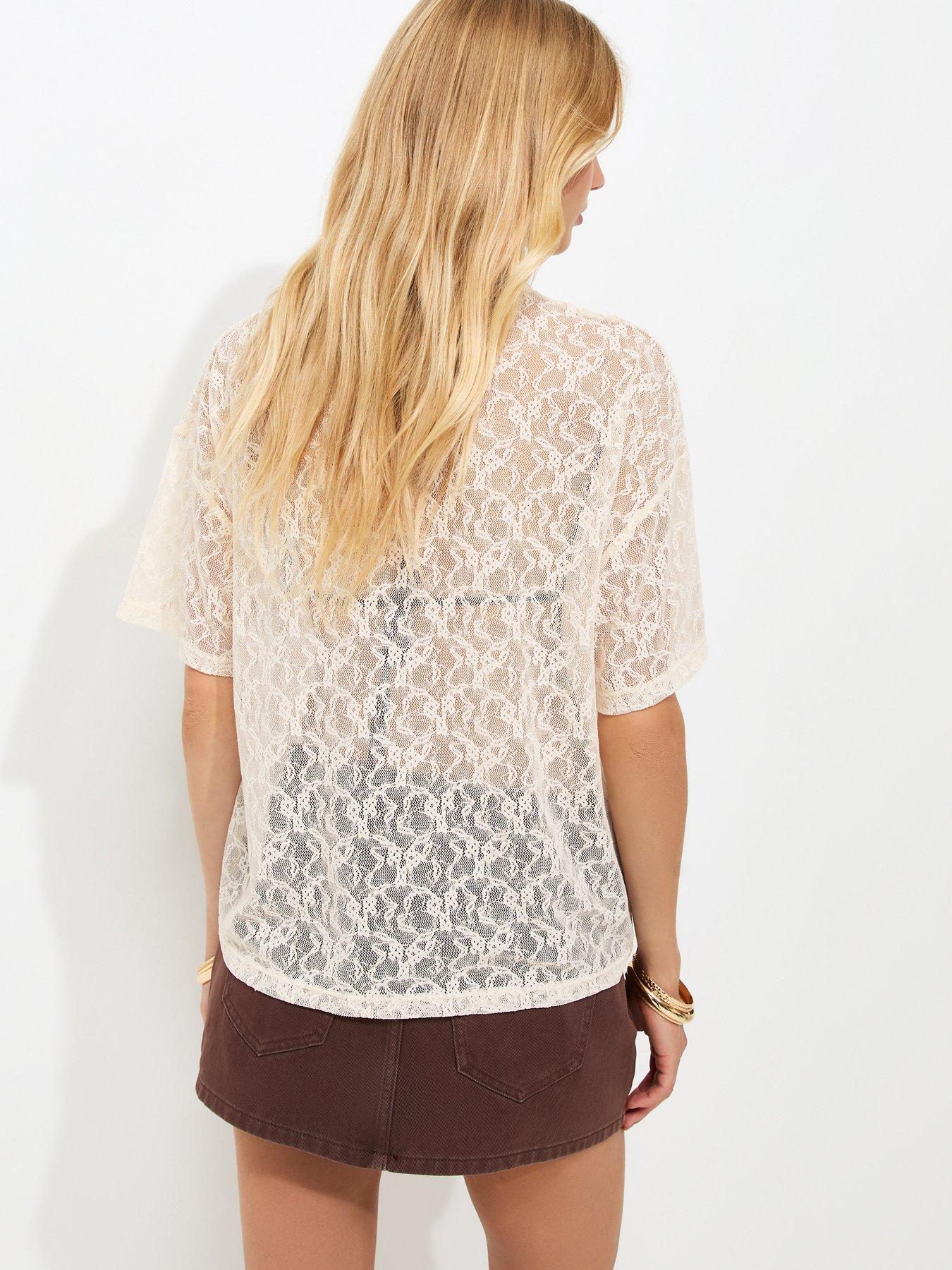 Image 2 of 5 of New Look Oversized Lace Boxy Fit Top - Cream