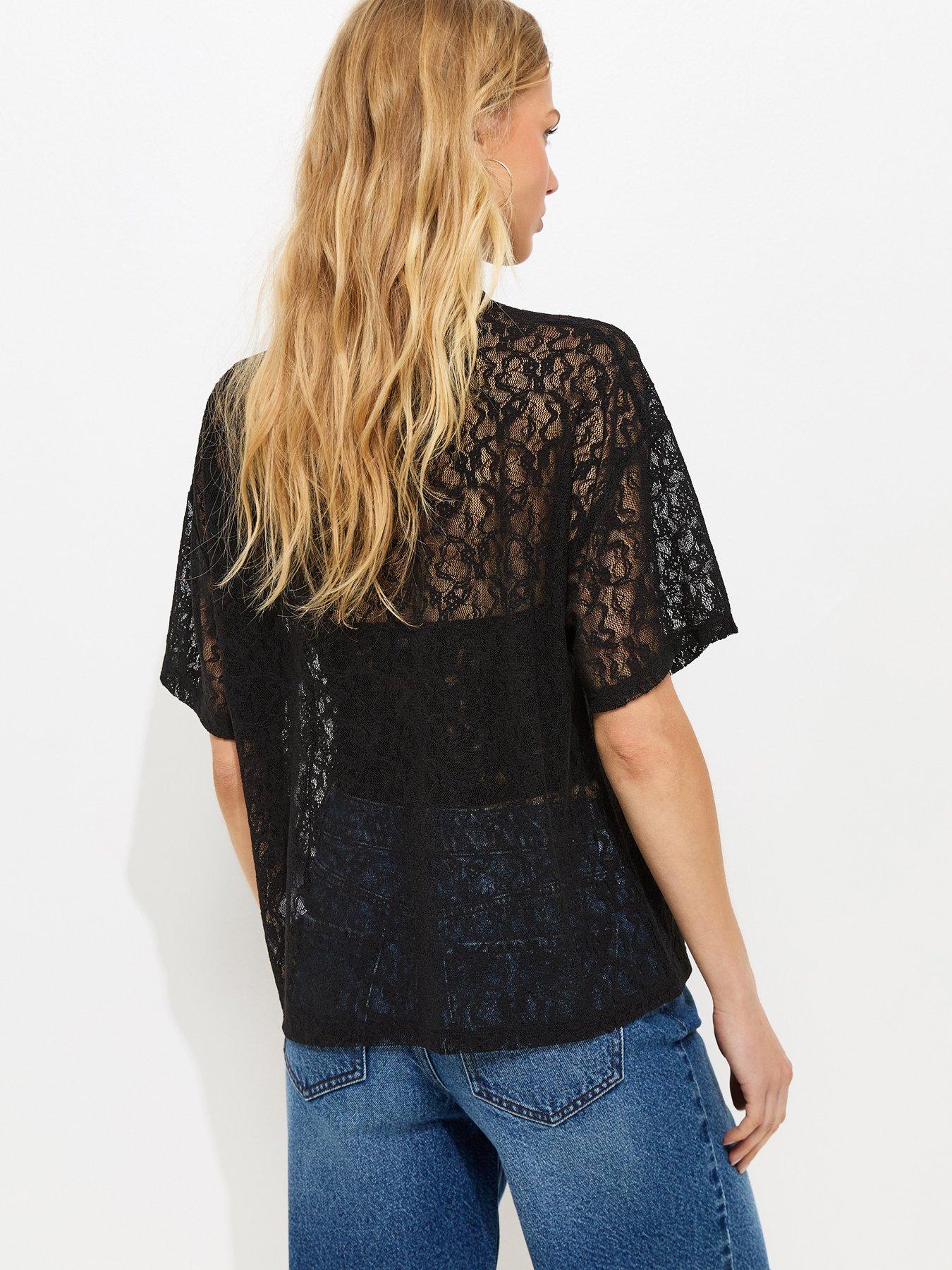 Image 2 of 5 of New Look Oversized Lace Boxy Fit Top - Black