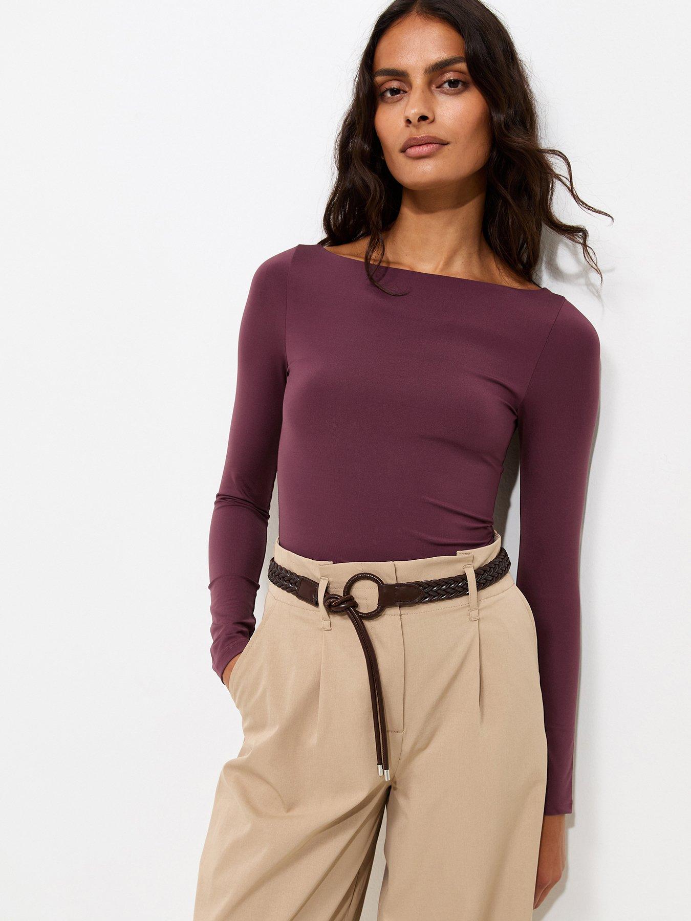 New Look Long Sleeve Slash Neck Bodysuit - Red