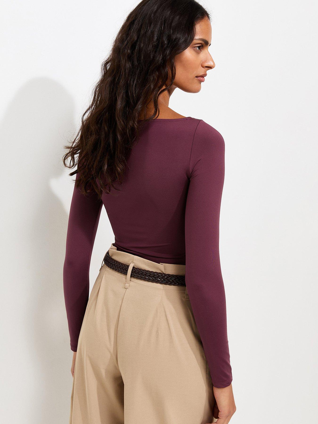 Image 2 of 5 of New Look Long Sleeve Slash Neck Bodysuit - Red