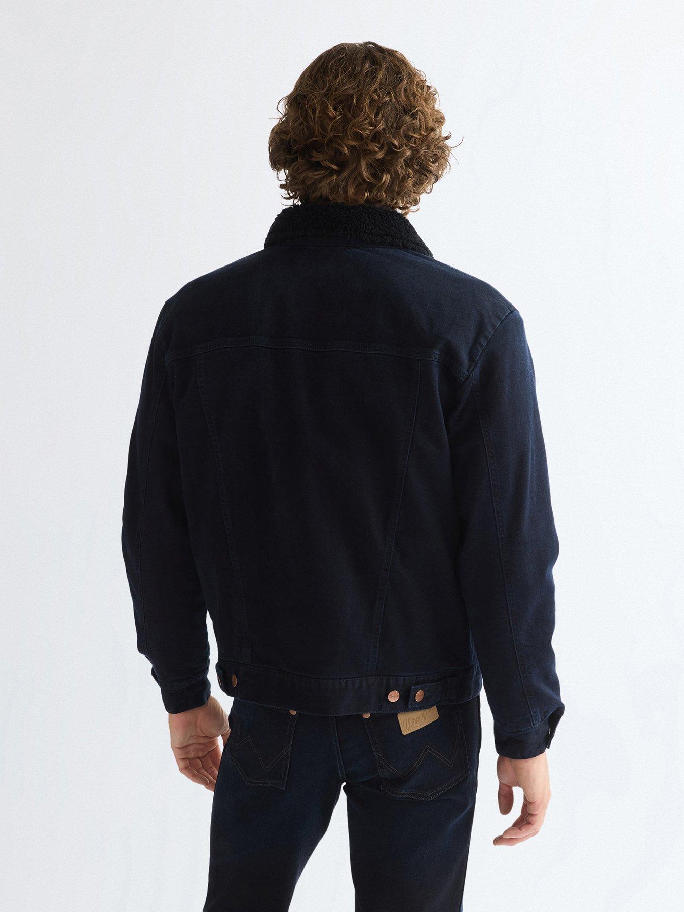 Image 2 of 6 of Wrangler Mens Buffalo Trace Sherpa Collar Stretch Denim Jacket - Blue