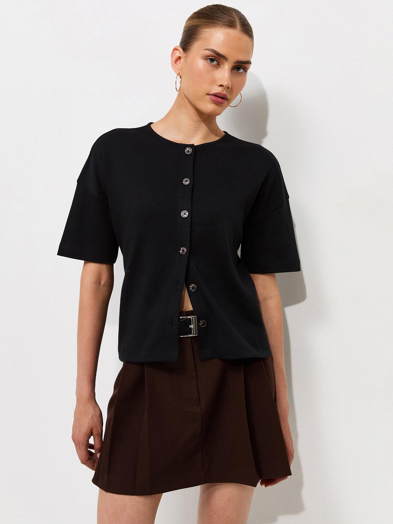 New Look Premium Heavyweight Cotton Button Through T-Shirt - Black