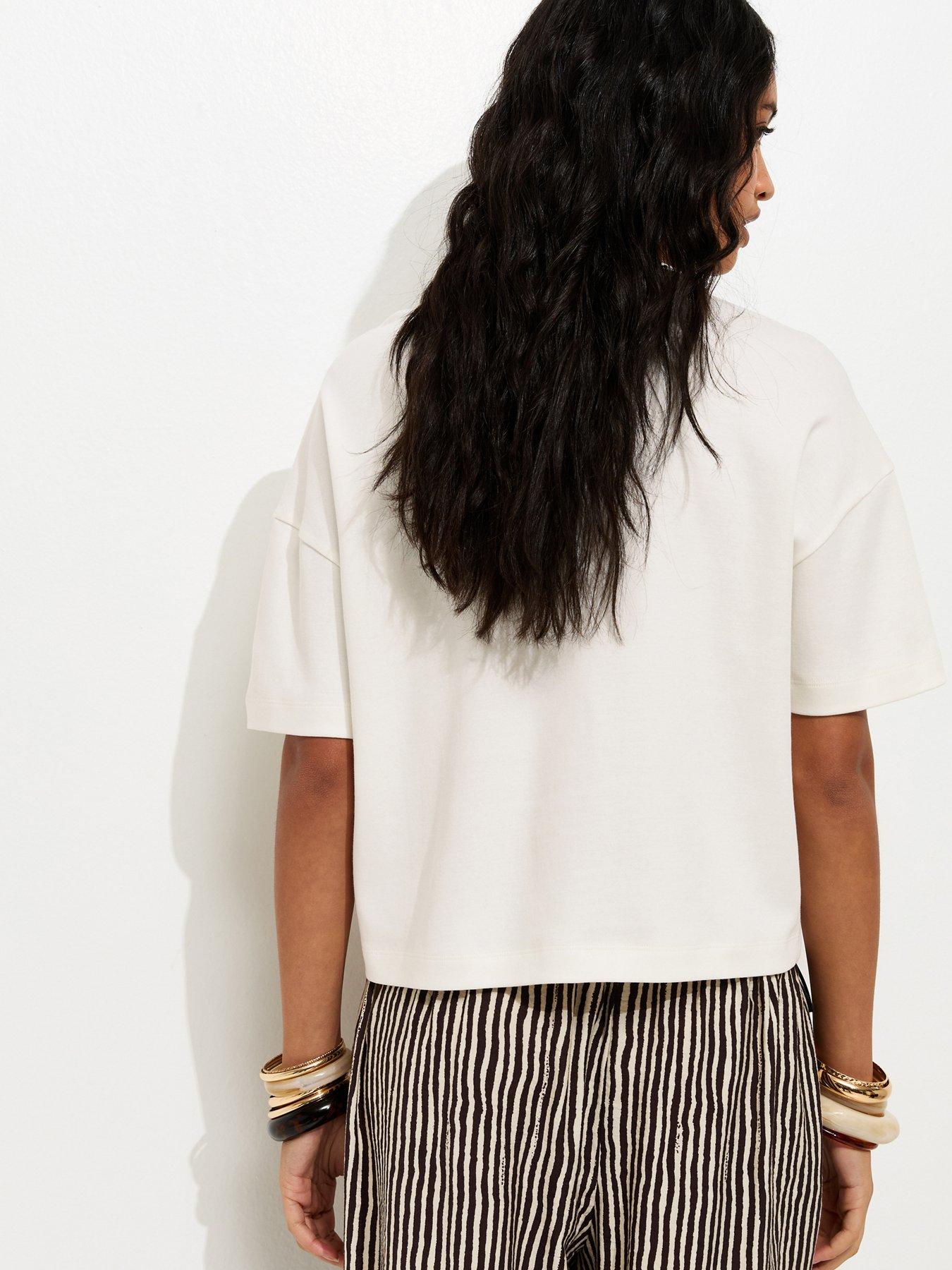Image 2 of 5 of New Look Premium Heavyweight Cotton Button Through T-Shirt - White