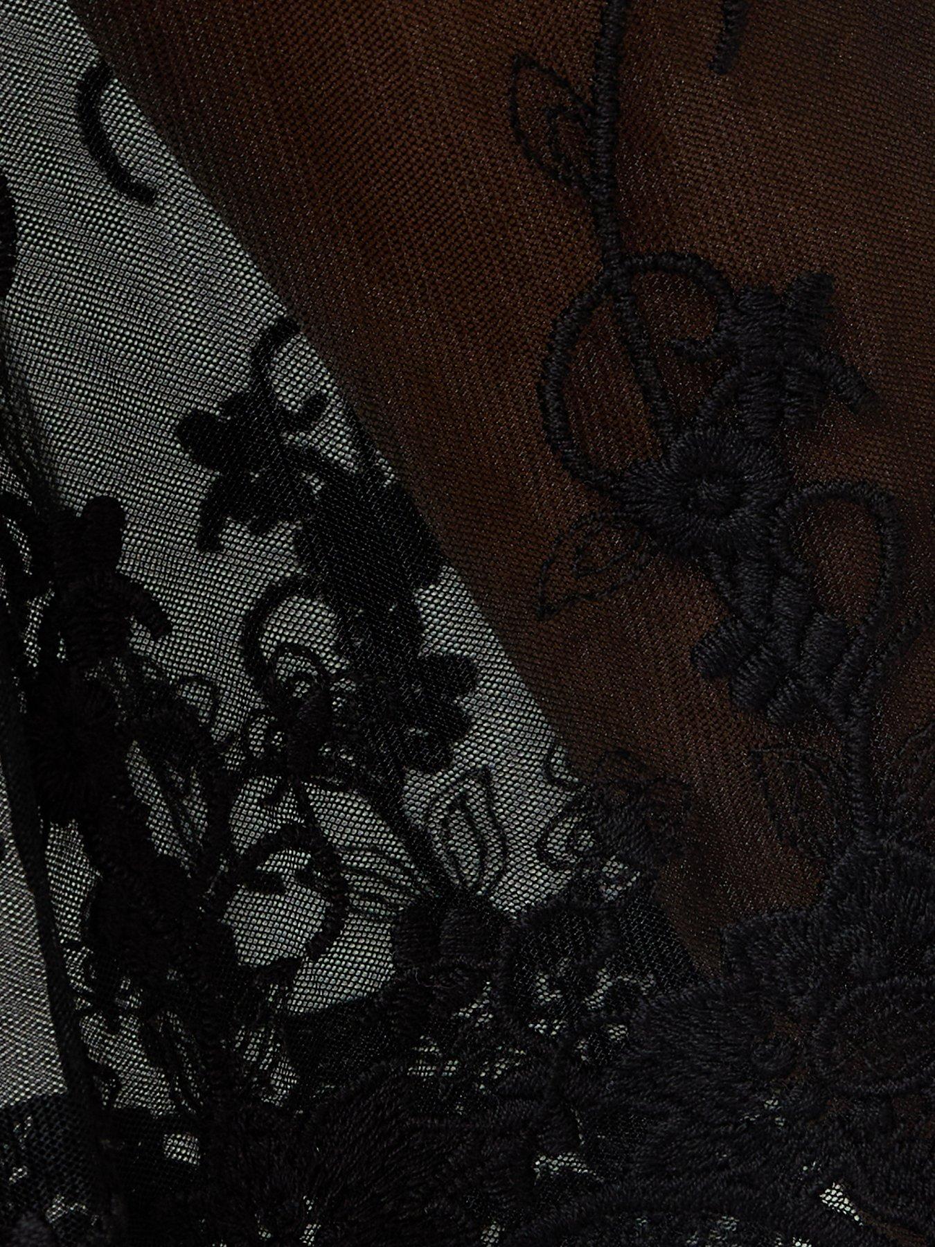 Image 6 of 6 of New Look Soft Touch Lace Sleeve T-Shirt - Black