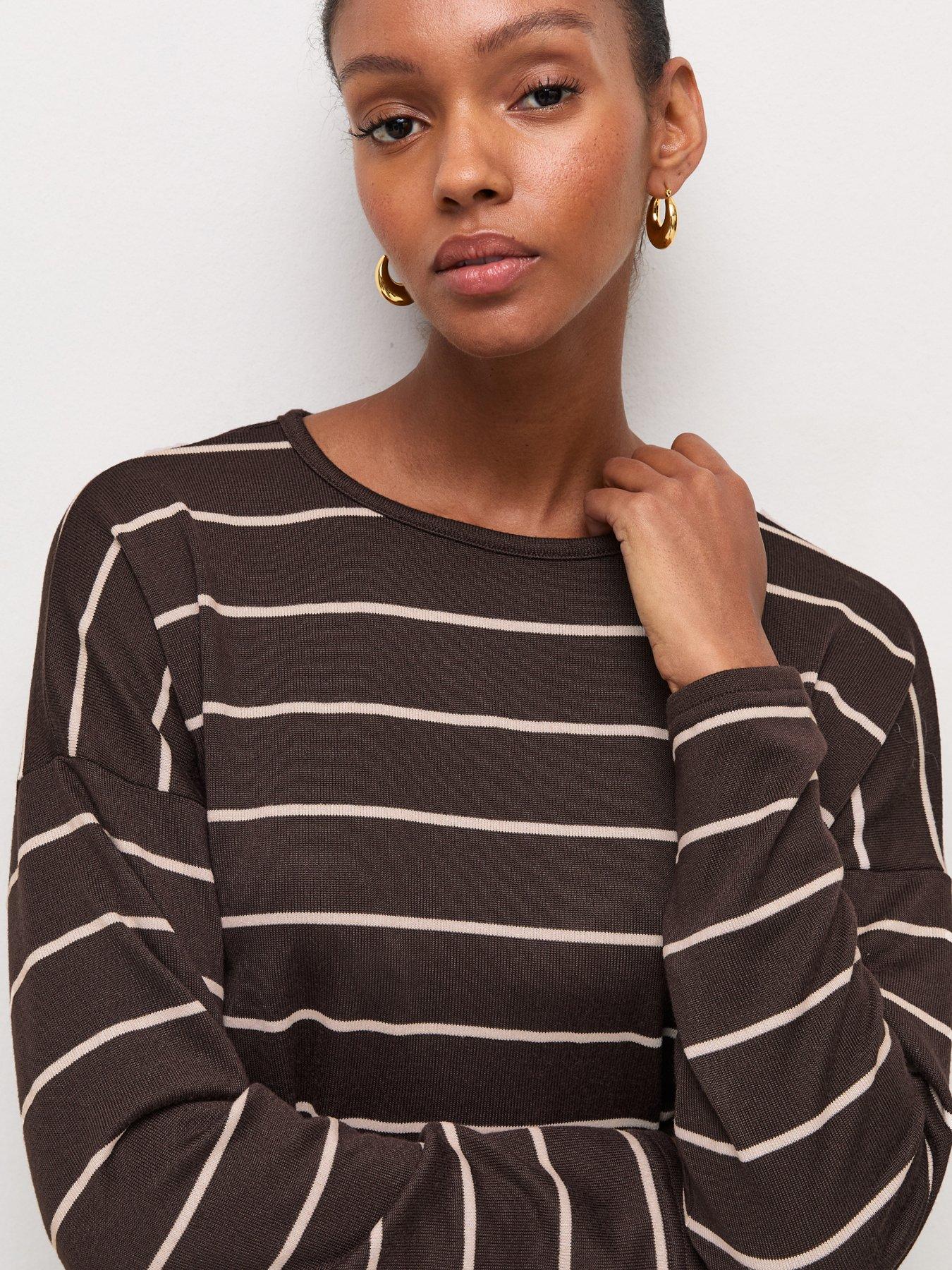 Image 4 of 5 of New Look Women's Soft Touch Striped Relaxed Long Sleeve Top - Brown