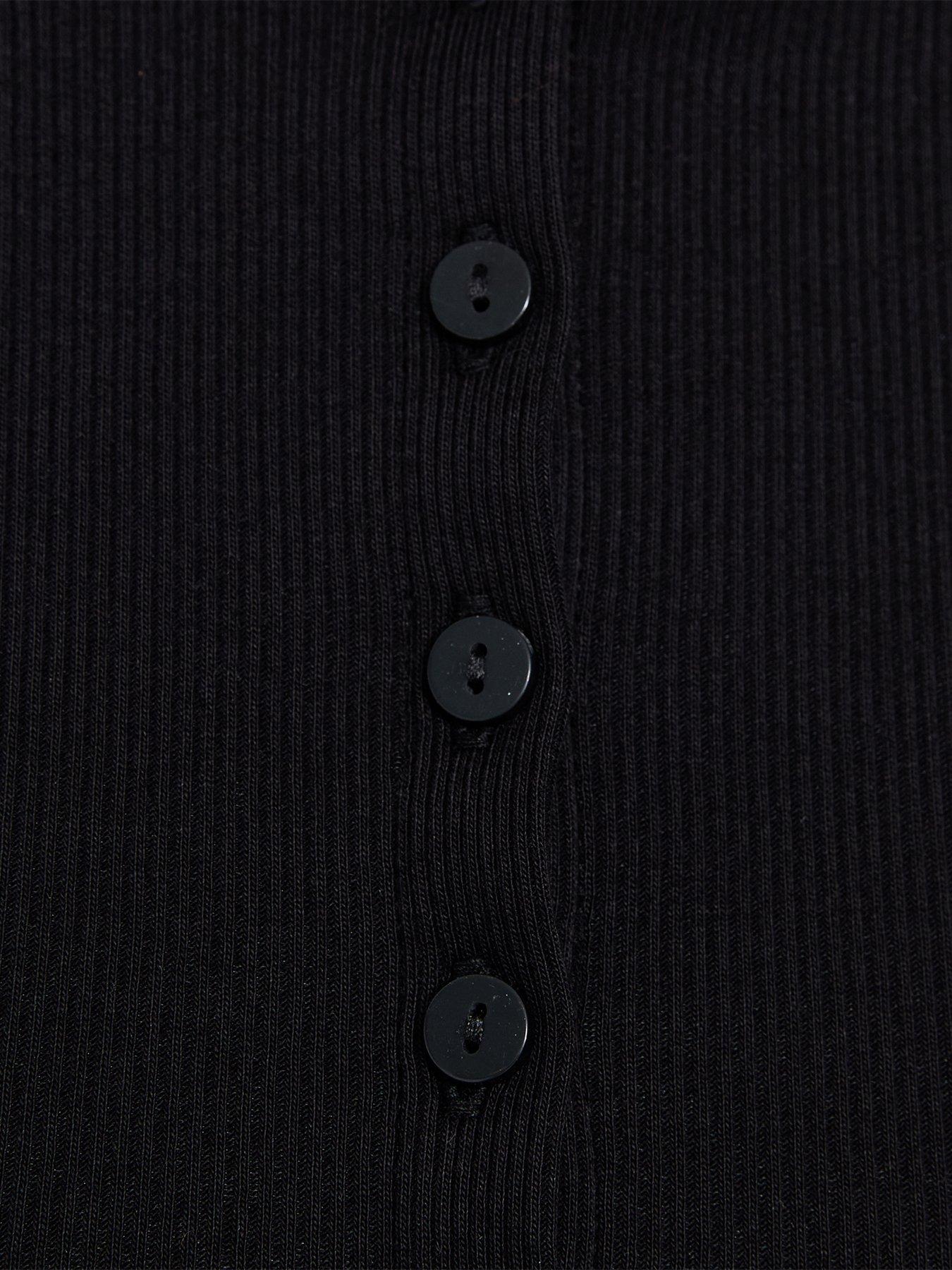 Image 5 of 5 of New Look Black Rib Button Through Slash Neck Long Sleeve Top