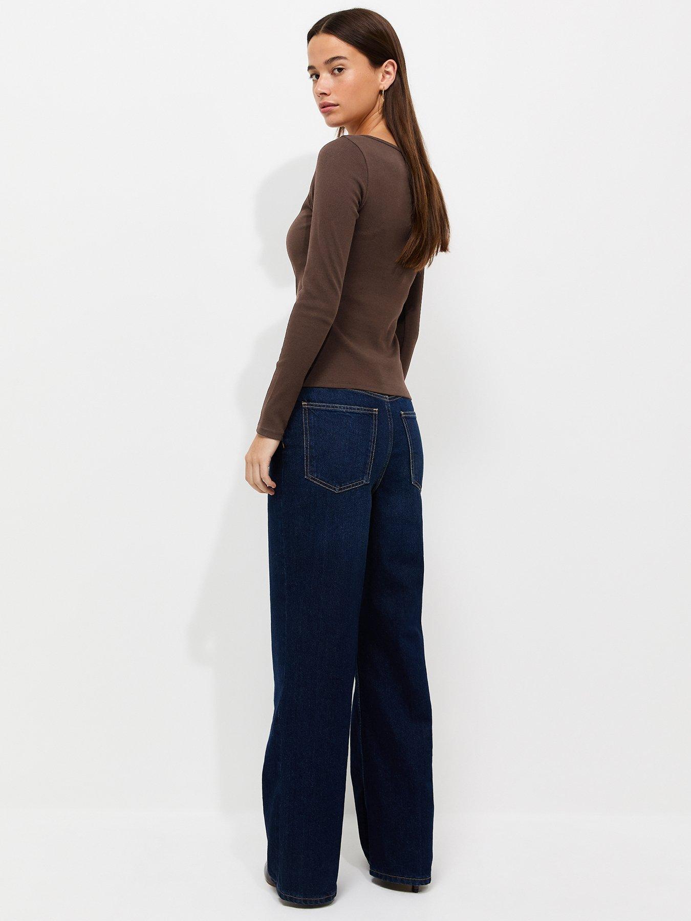 Image 2 of 6 of New Look Womens Ribbed Button Through Slash Neck Blouse - Brown