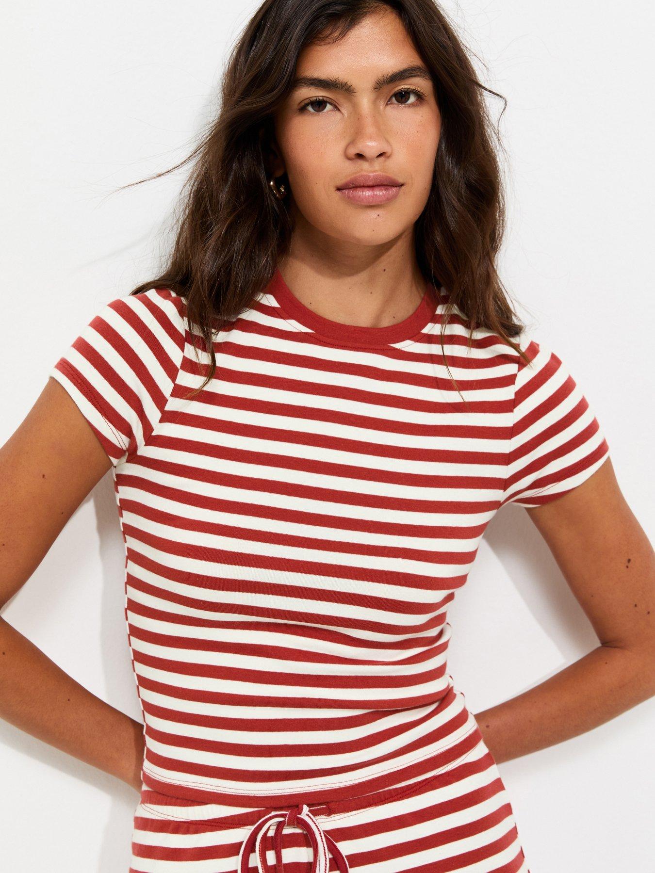 New Look Striped Cropped Co-ord Baby T-shirt - Red