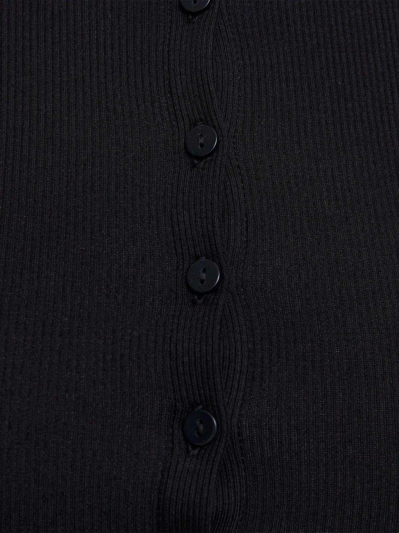Image 5 of 5 of New Look Curves Black Cotton Rich Long Sleeve Button Front Top