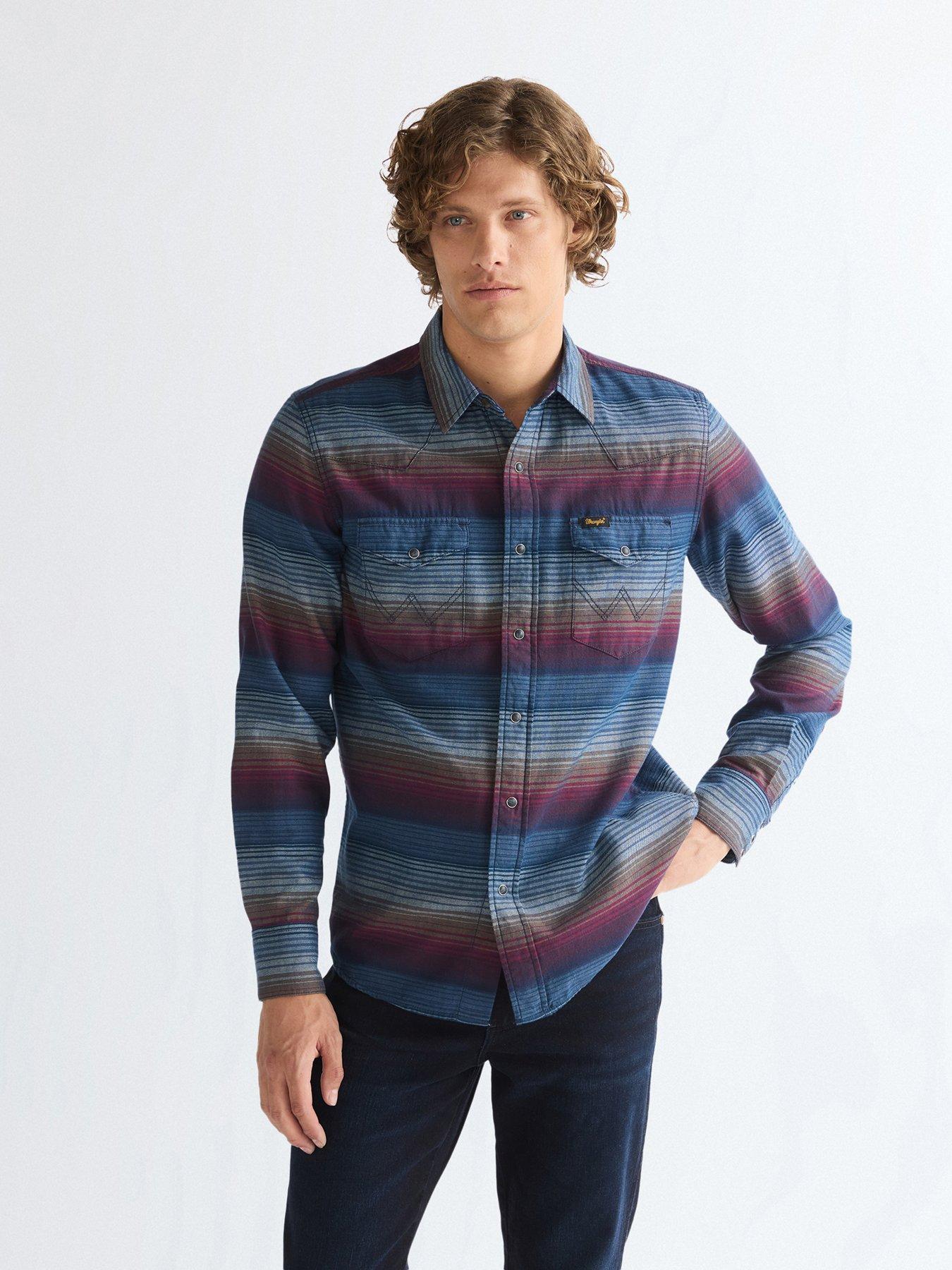 Wrangler Western Check Long Sleeve Shirt - Dark Blue
