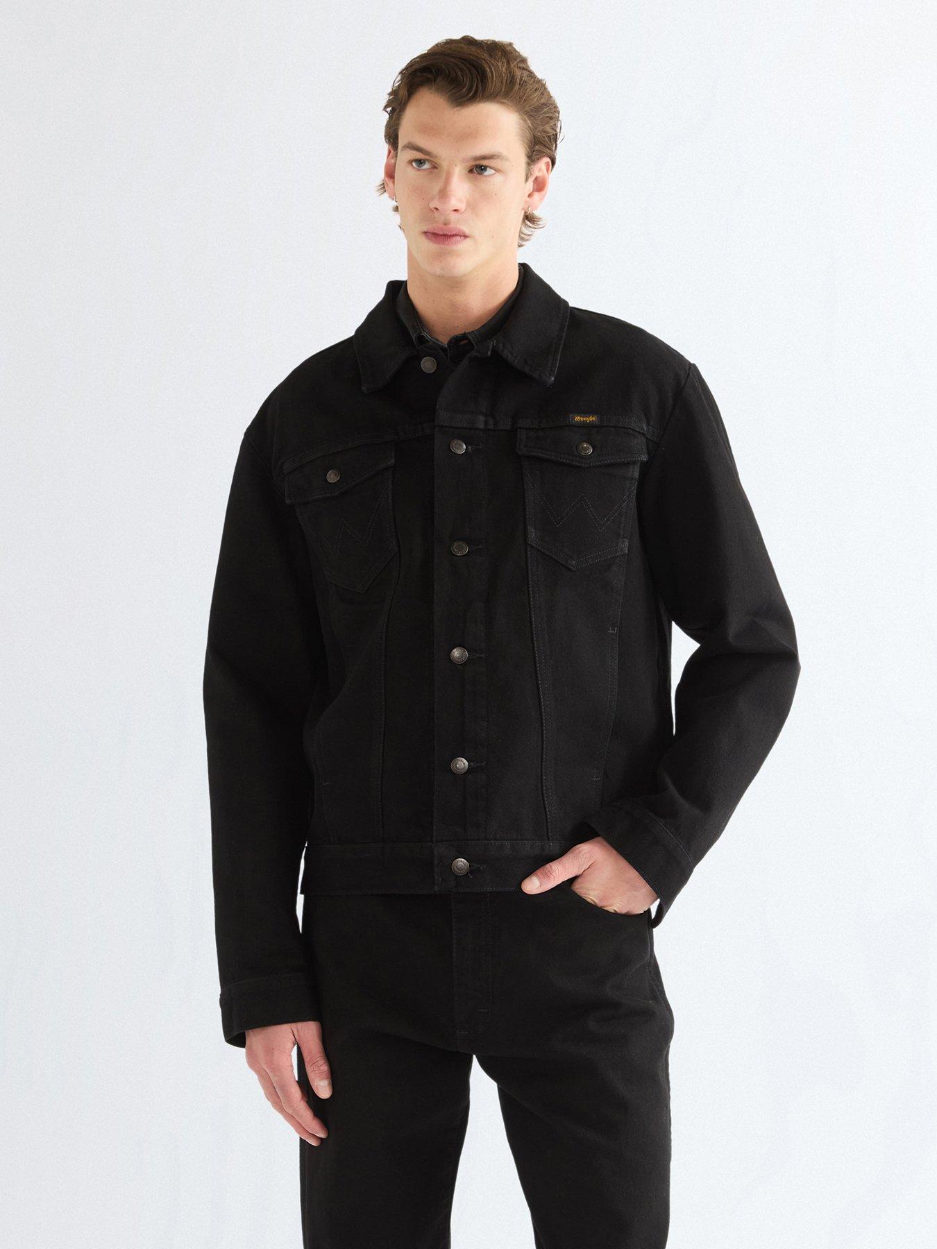 Image 1 of 5 of Wrangler Mens Cowboy Cut Button-Through Denim Jacket - Black