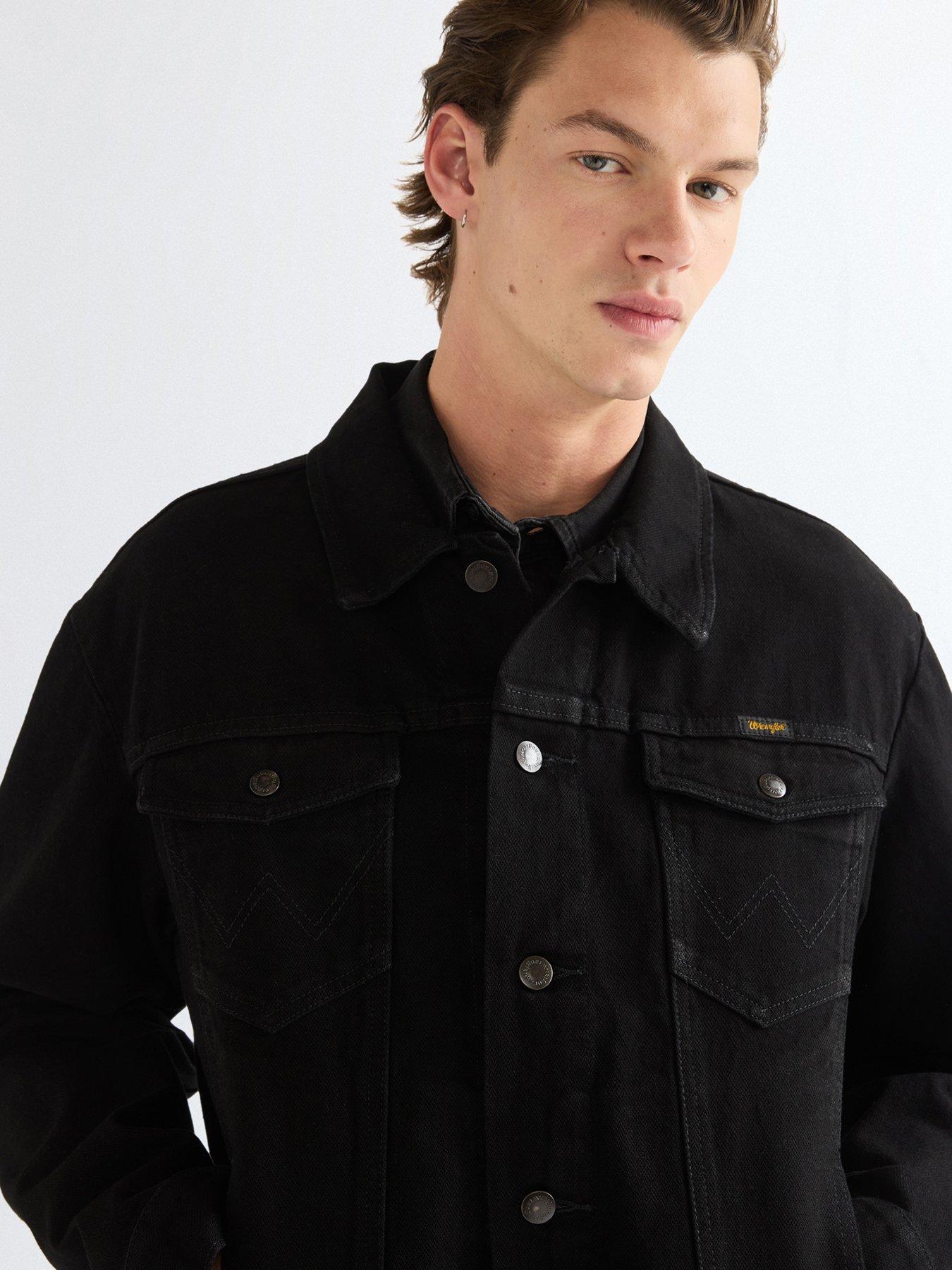 Image 4 of 5 of Wrangler Mens Cowboy Cut Button-Through Denim Jacket - Black