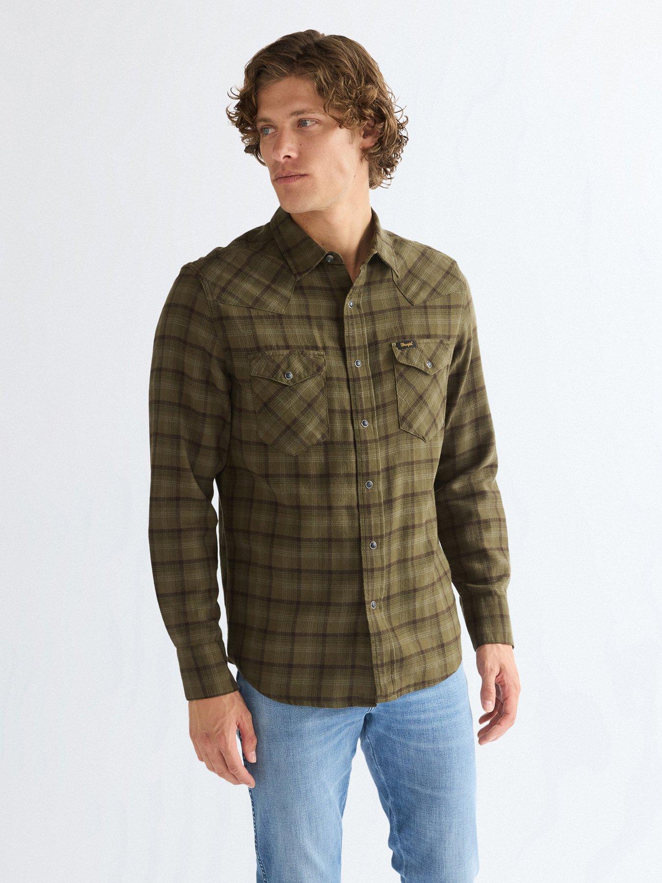 Wrangler Men's Western Check Long Sleeve Shirt - Green