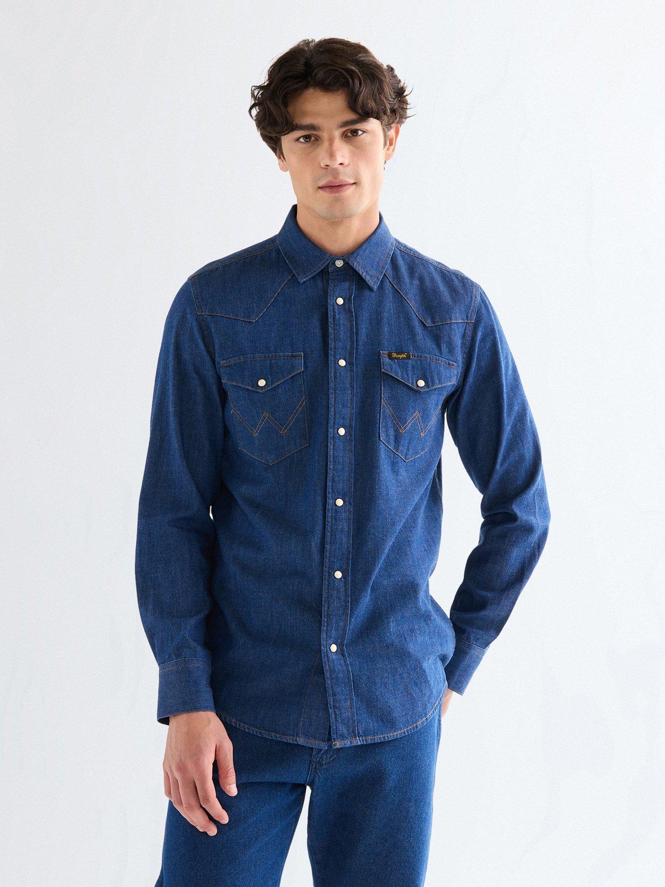 Wrangler Western Denim Long Sleeve Shirt - Dark Blue