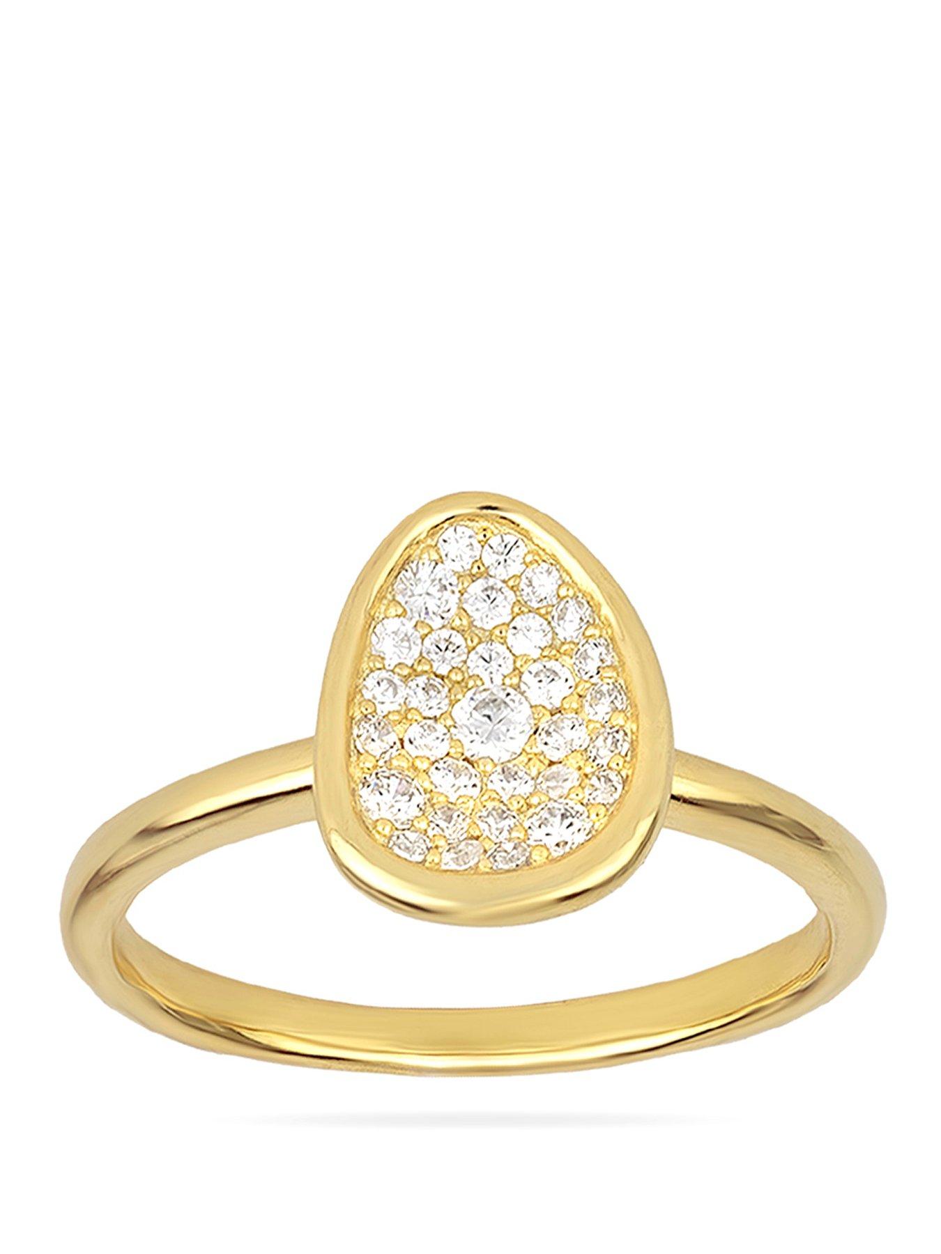 The Love Collection Gold Plated Sterling Silver Pave CZ Pebble Ring