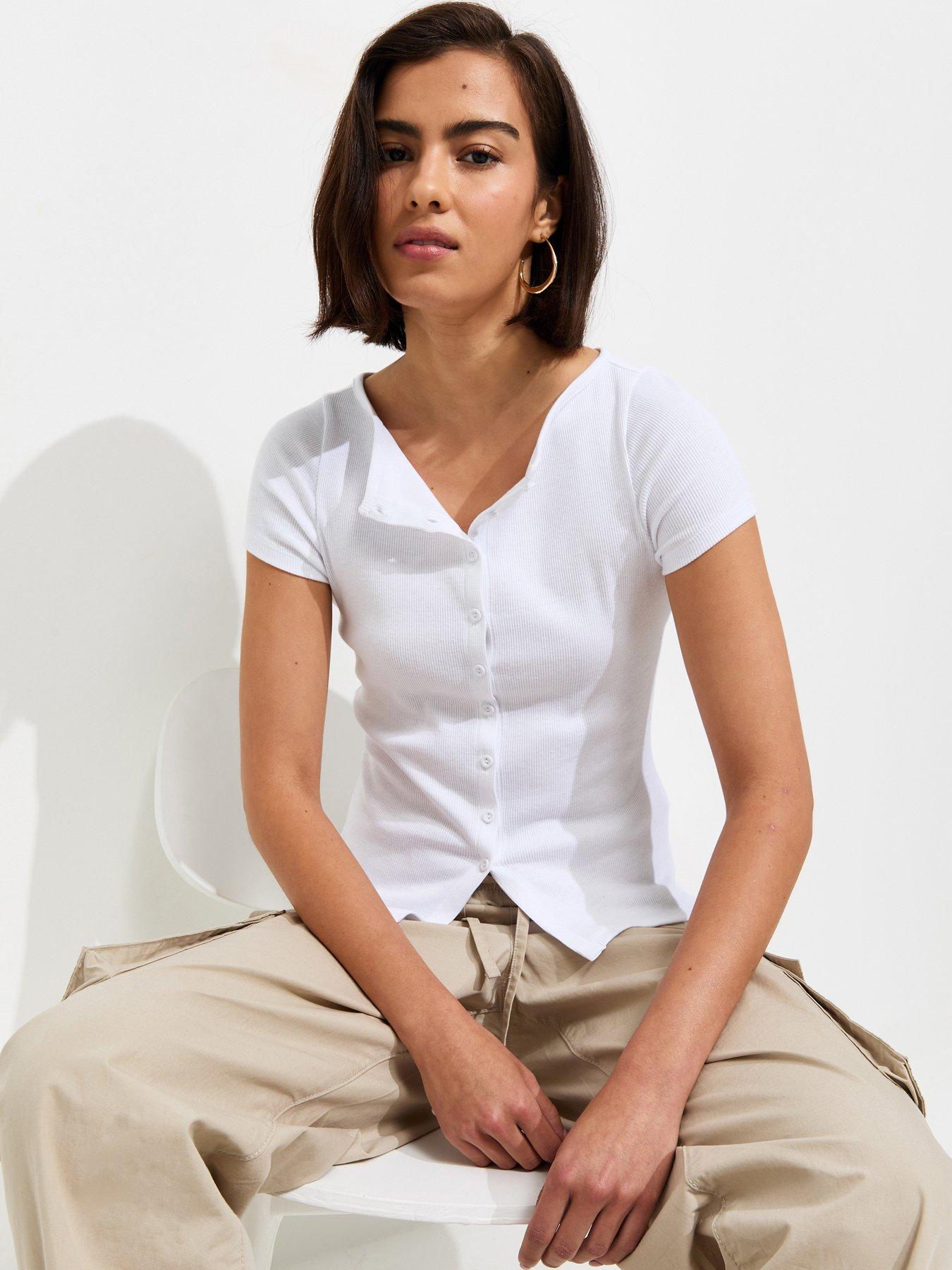 New Look Button Through Baby Ribbed T-Shirt - White
