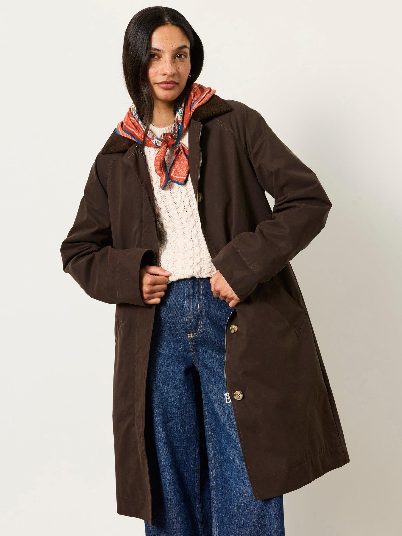 Image 1 of 7 of FatFace Women's Polly Hooded Coat with Checked Lining - Brown