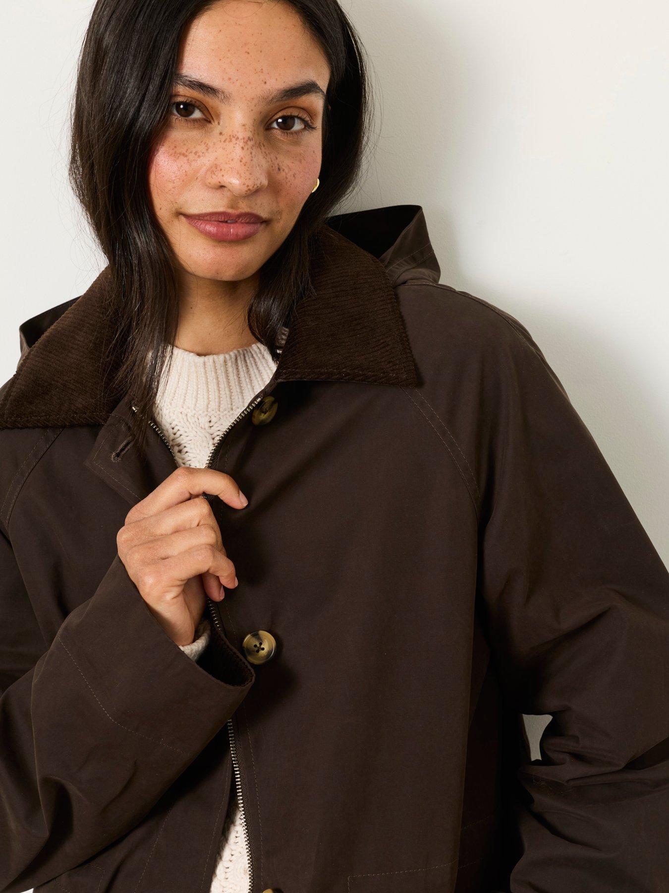 Image 4 of 7 of FatFace Women's Polly Hooded Coat with Checked Lining - Brown