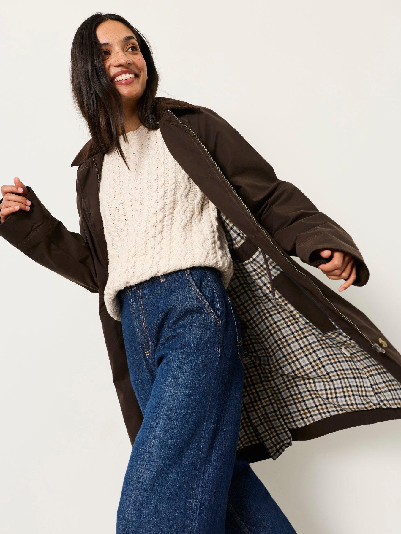 Image 5 of 7 of FatFace Women's Polly Hooded Coat with Checked Lining - Brown