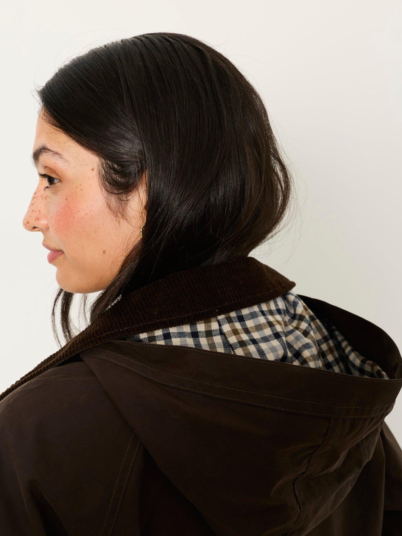 Image 6 of 7 of FatFace Women's Polly Hooded Coat with Checked Lining - Brown