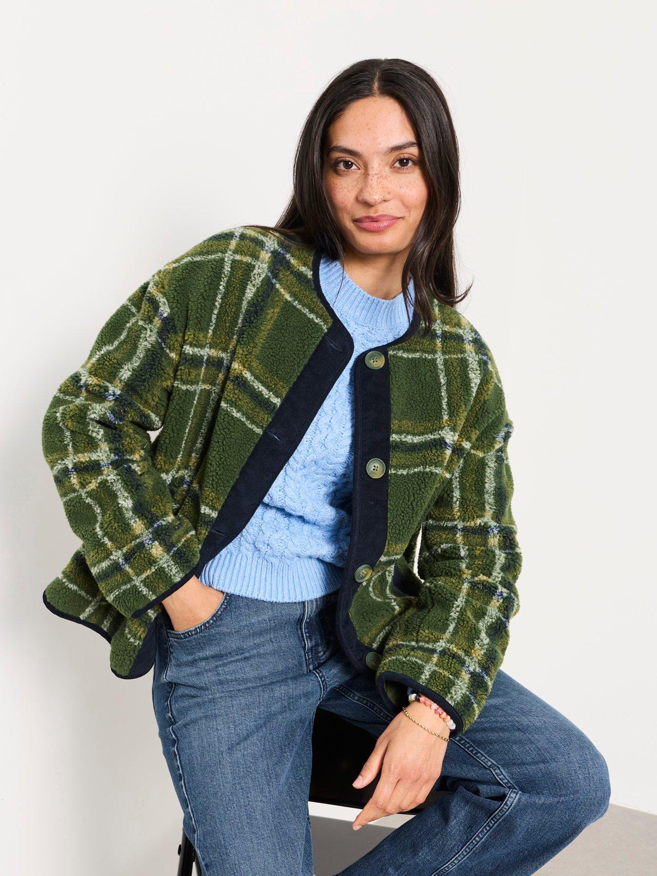 FatFace Women's Willow Check Borg Overshirt Jacket - Green