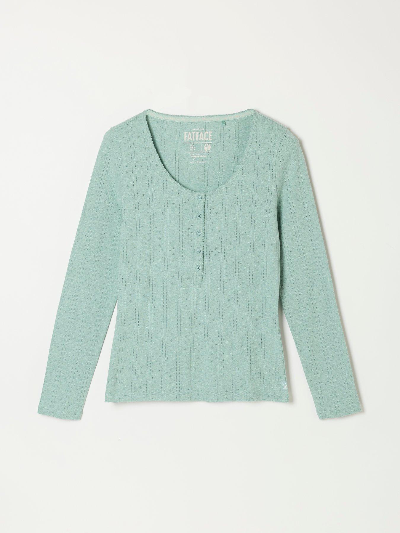 Image 6 of 6 of FatFace Womens Henley Button Ribbed Pyjama Set - Green