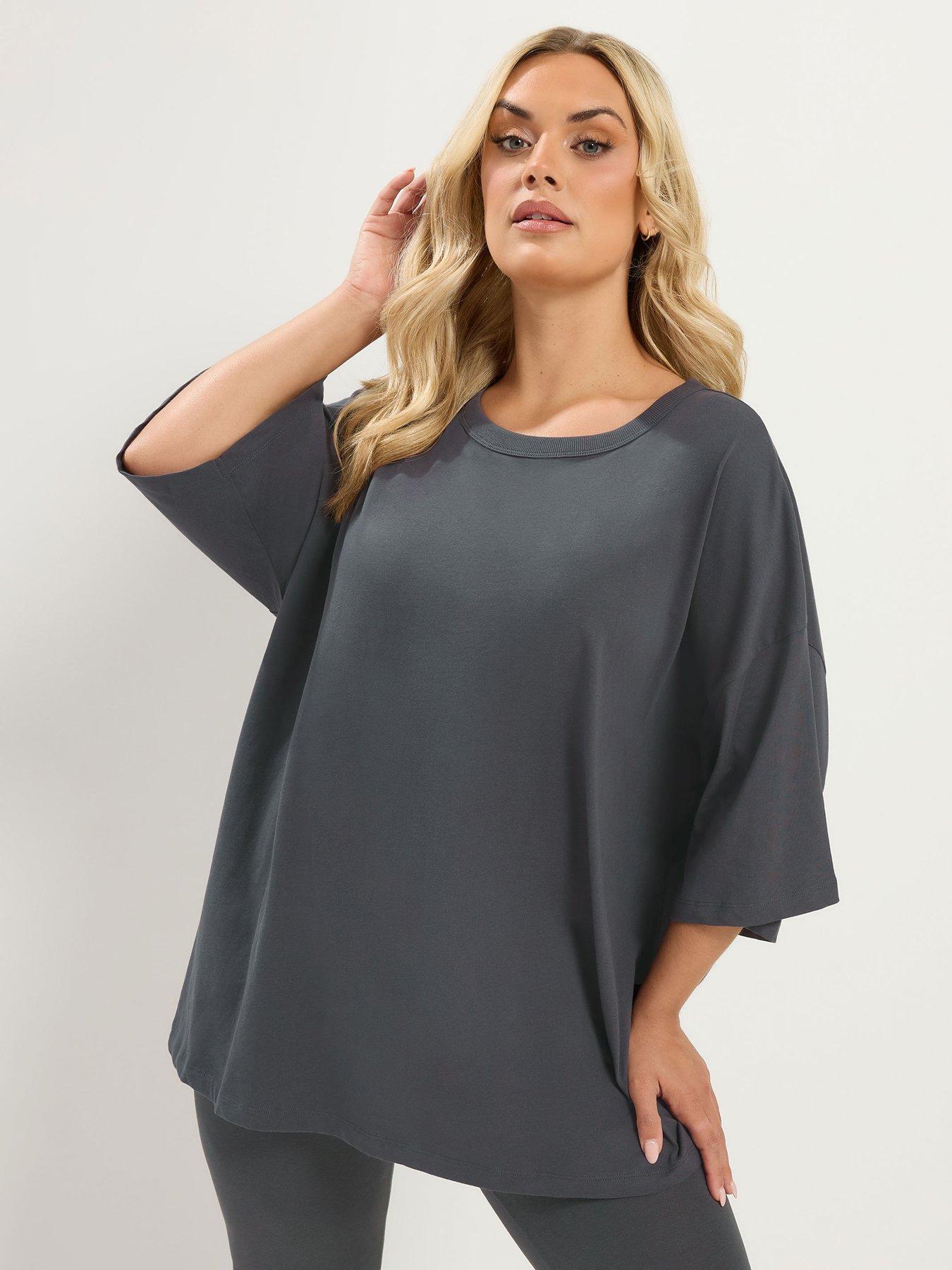 Yours Curve Oversized Boxy T-Shirt - Grey