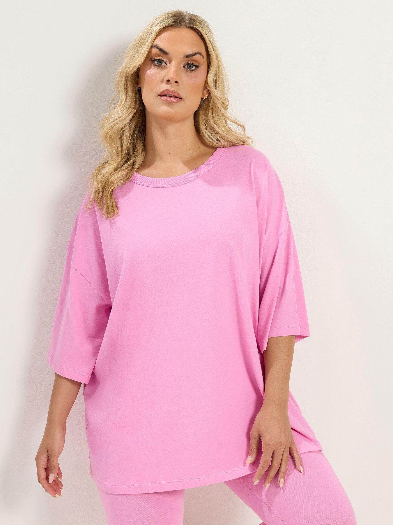 Yours Curve Oversized Boxy T-Shirt - Pink