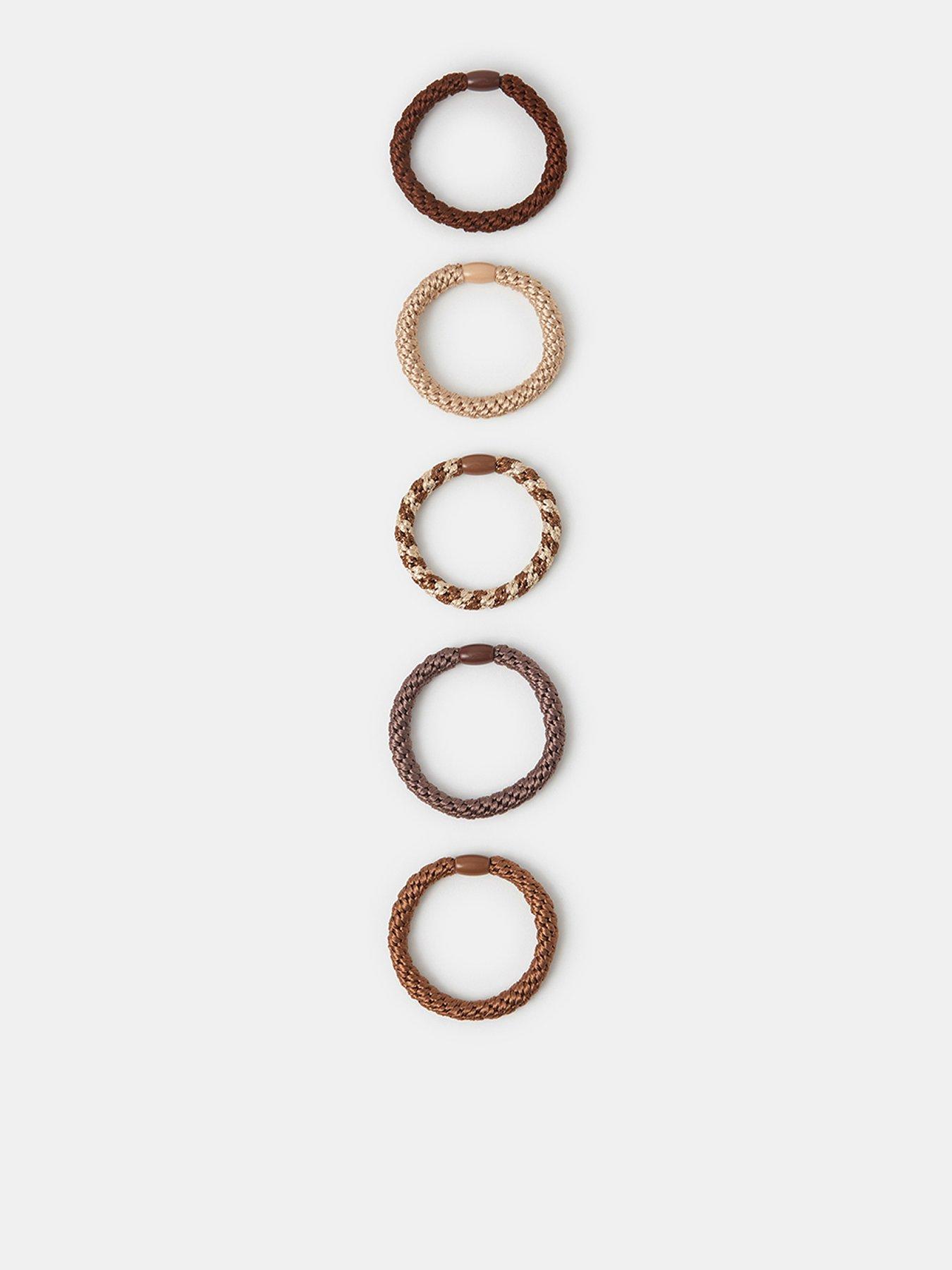 Accessorize Neutral Cord Hair Tie Set 5 Pack - Brown
